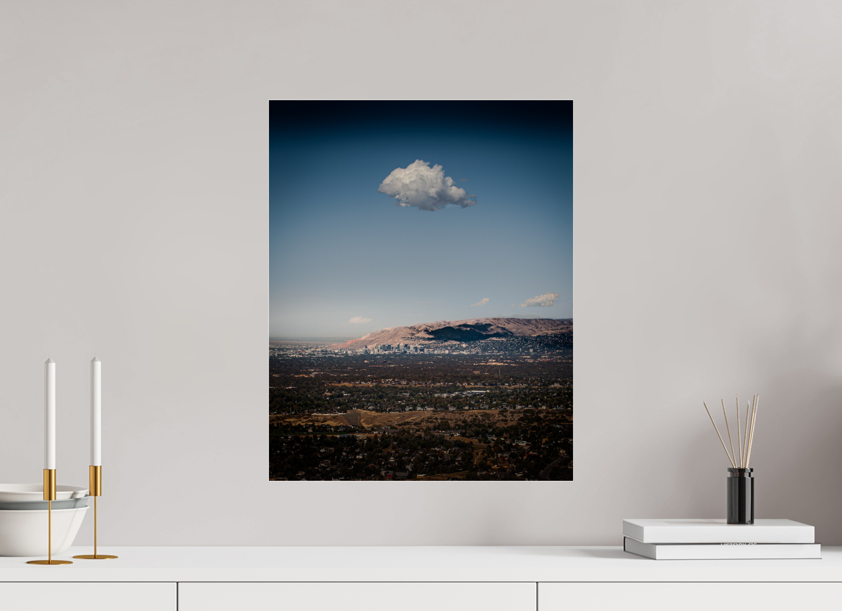 16 x 20″, Photo Print Under Acrylic Glass Lonely Cloud over Salt Lake City Skyline