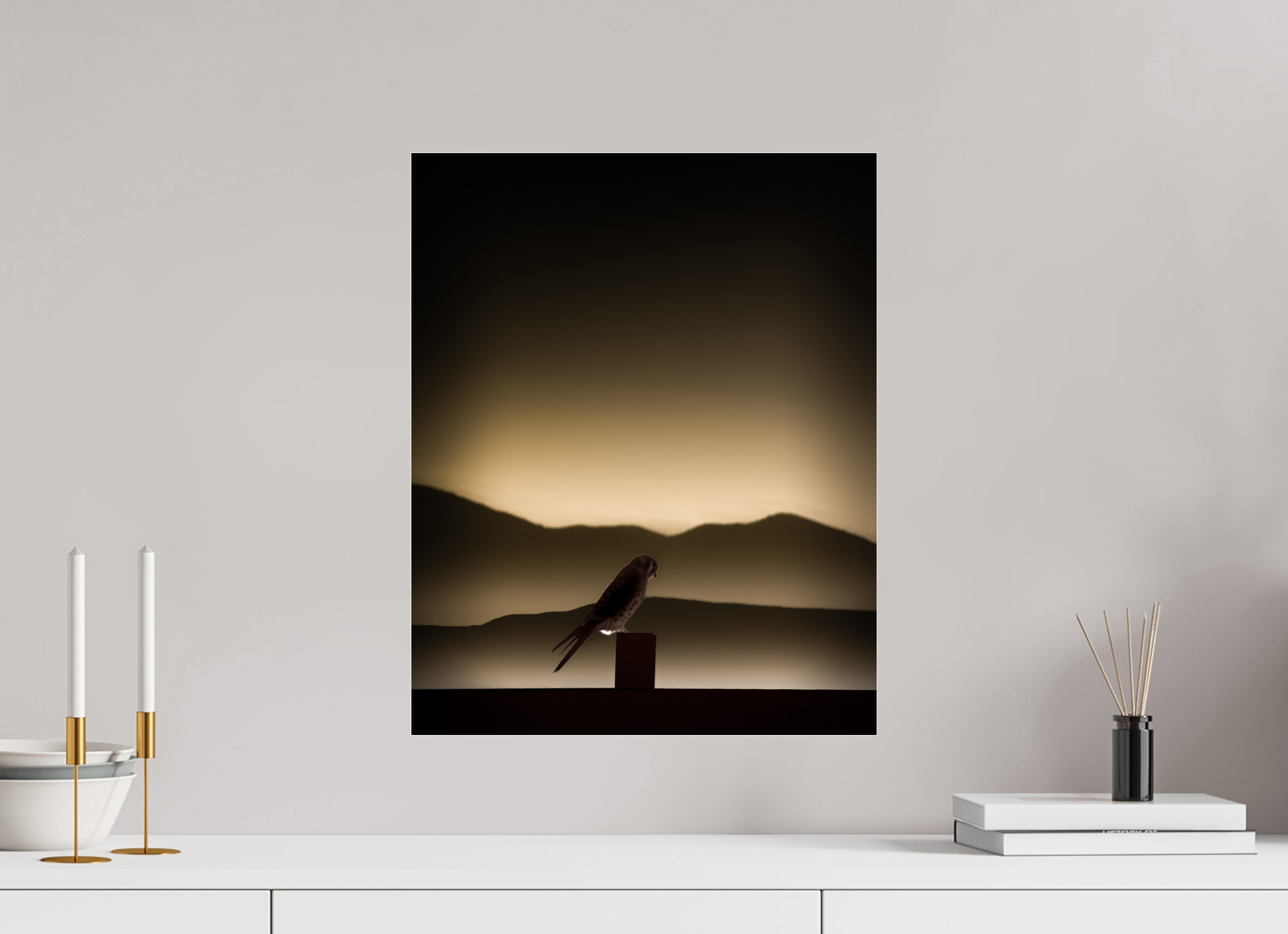 16 x 20″, Photo Print Under Acrylic Glass American Kestrel Silhouette Sunset Mountain View Trail SLC