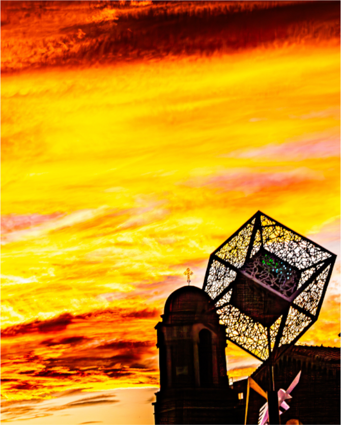 Main image Fiery Sunset over Salt Lake City Church and Sculpture