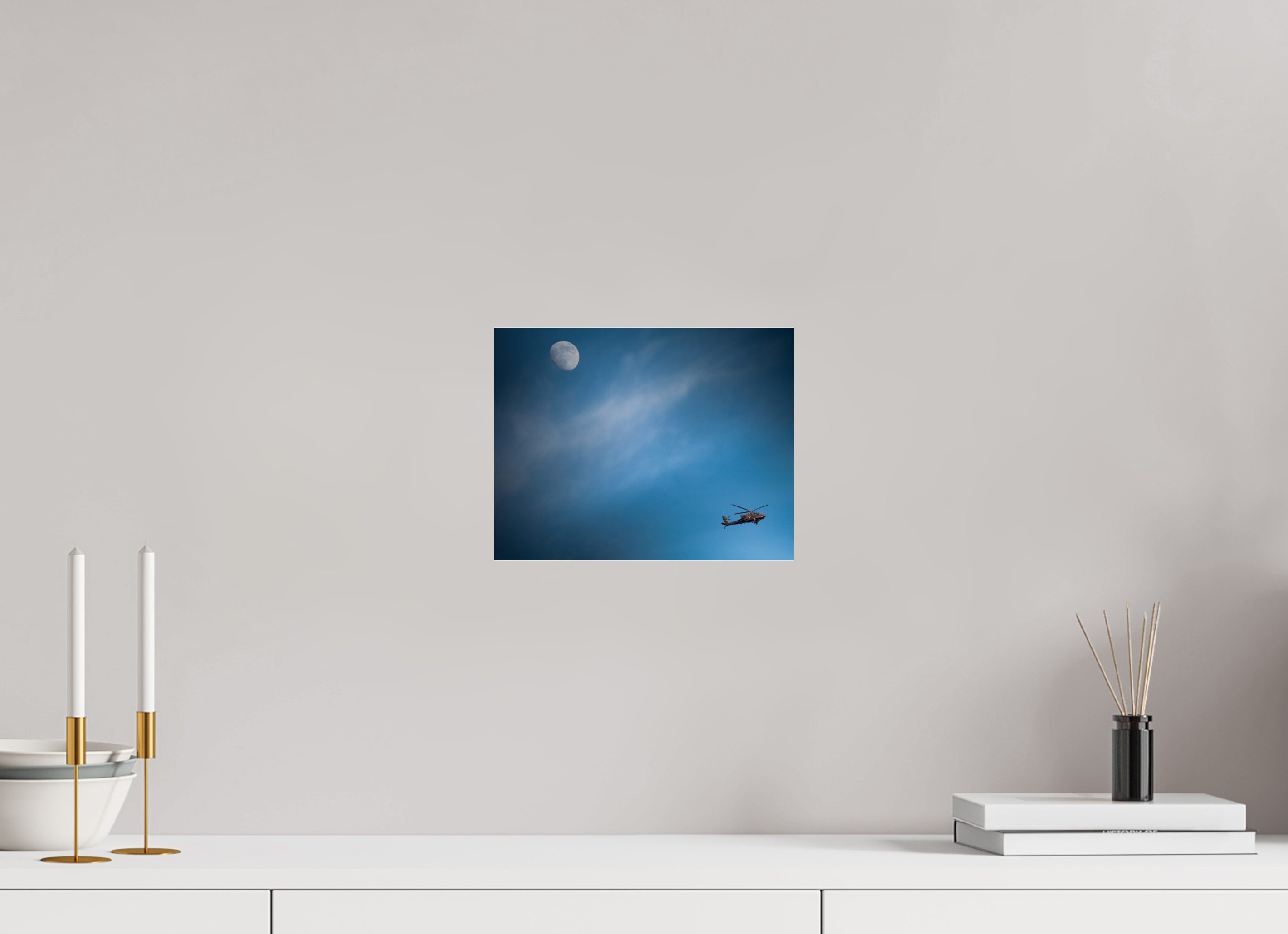 10.3 x 8″, Photo Print Under Acrylic Glass AH-64 Apache Military Helicopter and Moon West Jordan Utah