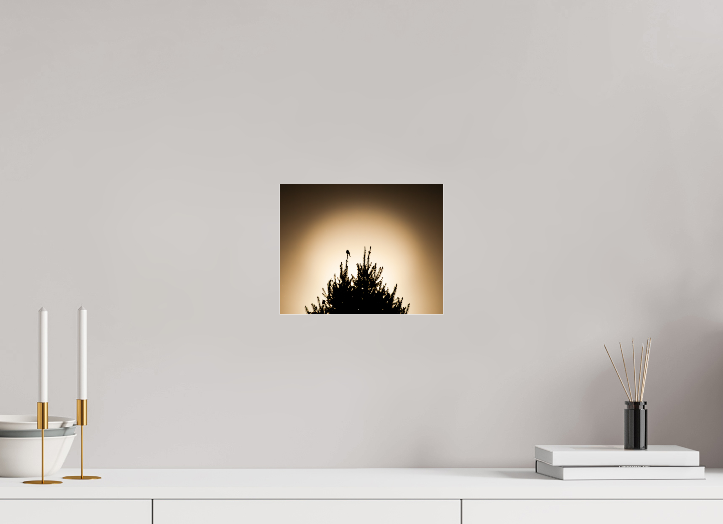 10 x 8″, Photo Print Under Acrylic Glass Bird Silhouette on Evergreen Tree at Sunset Salt Lake City