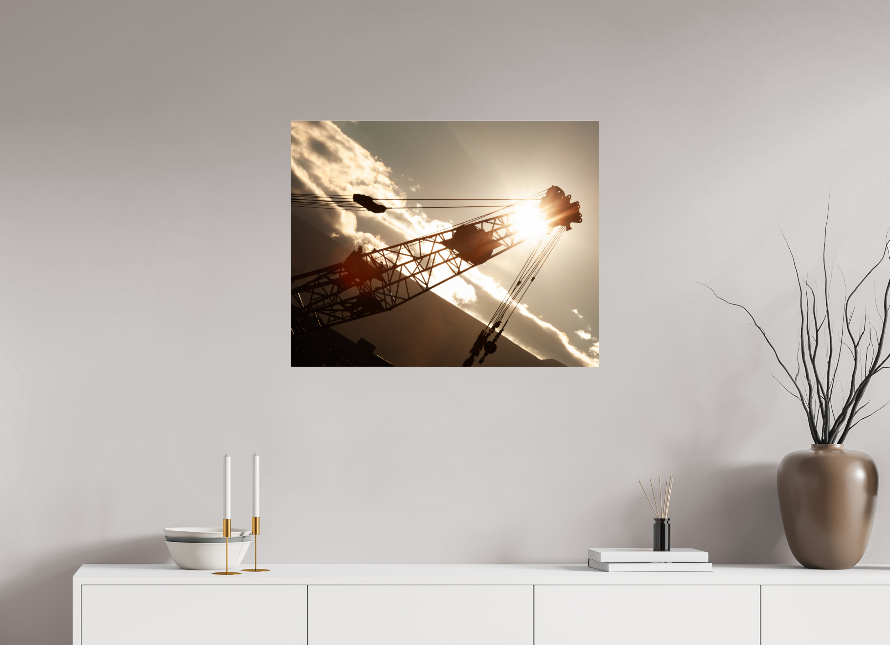 30 x 24″, Photo Print Under Acrylic Glass Industrial Crane Silhouette Golden Hour Salt Lake City