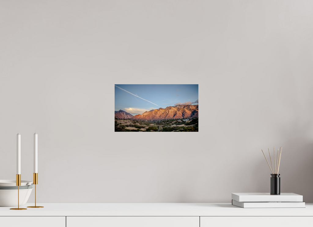 12 x 6.8″, Photo Print On Fuji Crystal DP II Alpenglow on Wasatch Mountains with Jet Contrail