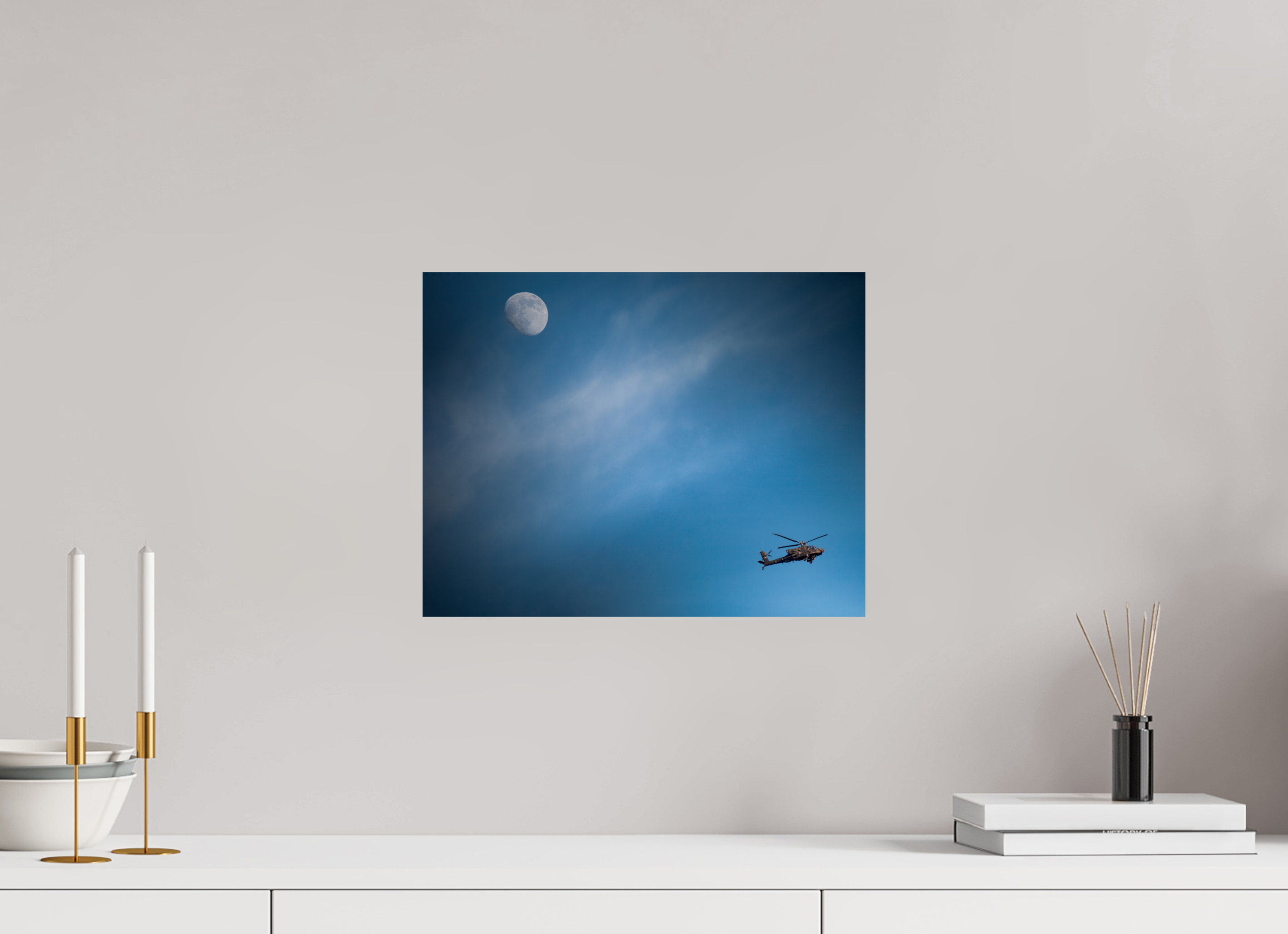 15.4 x 12″, Photo Print On Fuji Crystal DP II AH-64 Apache Military Helicopter and Moon West Jordan Utah