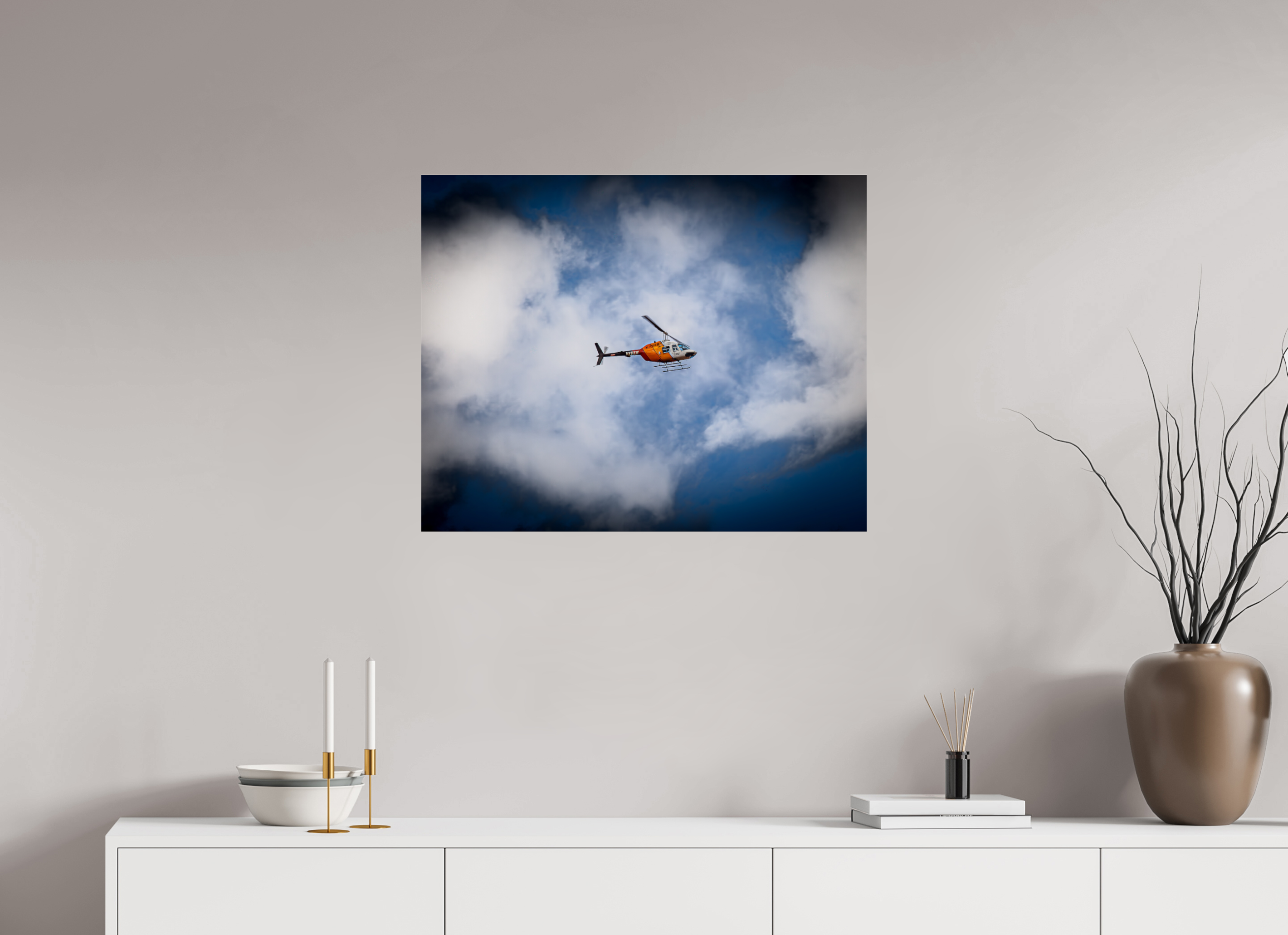 30 x 24″, Photo Print Under Acrylic Glass Bell 407 Helicopter N711ZW in Flight Salt Lake City