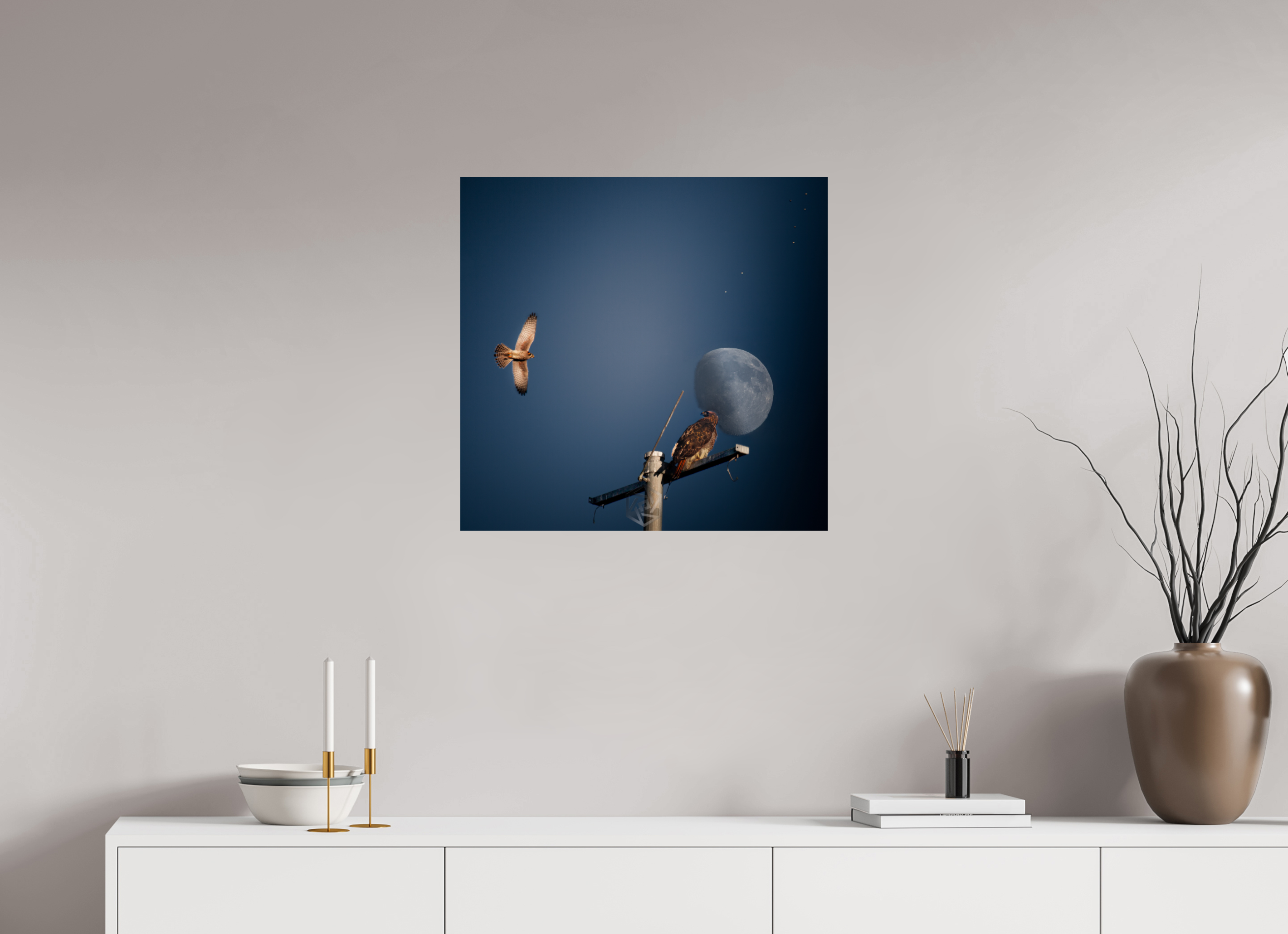 24.9 x 24″, Photo Print On Fuji Crystal DP II Raptors and Giant Moon over Salt Lake City