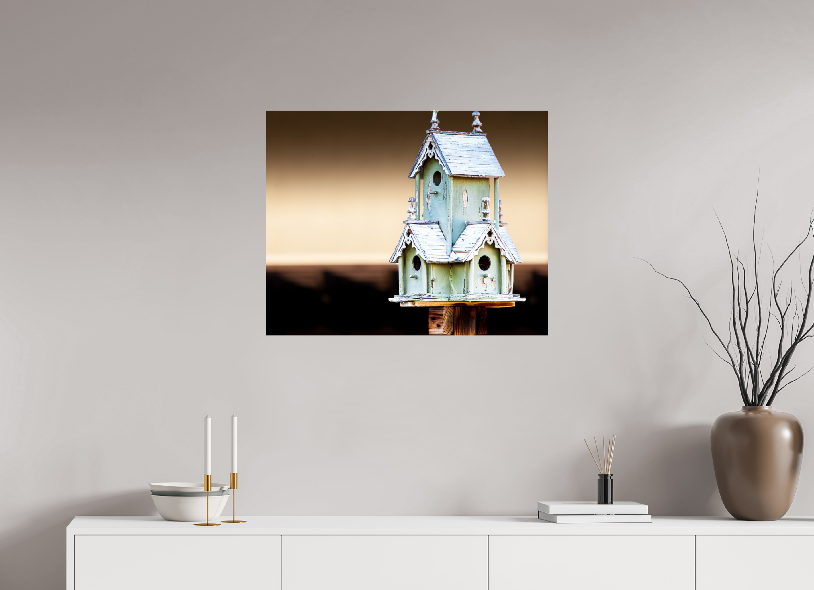 30 x 24″, Photo Print Under Acrylic Glass Rustic Victorian Style Birdhouse Salt Lake City
