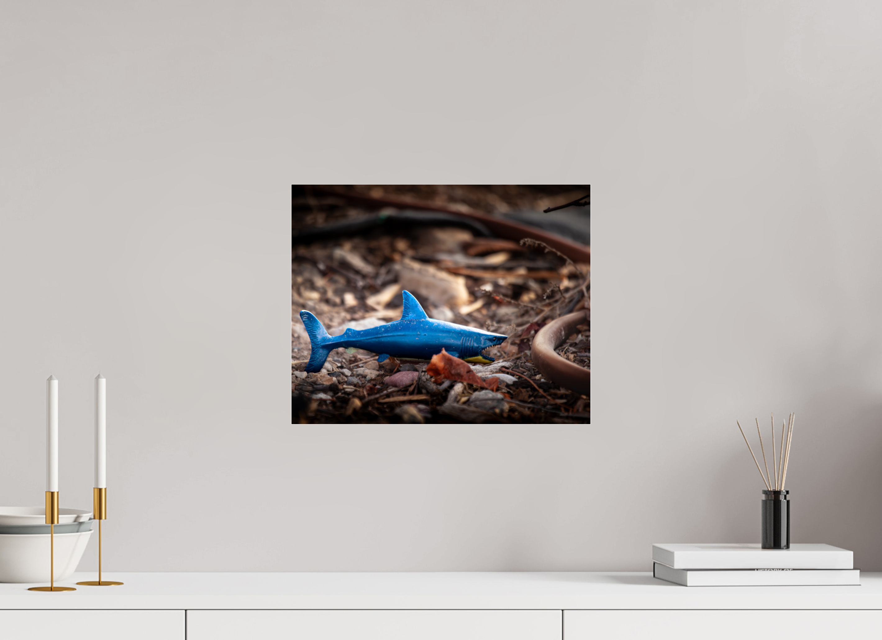 15 x 12″, Photo Print Under Acrylic Glass Abandoned Blue Shark Toy Urban Decay Salt Lake City