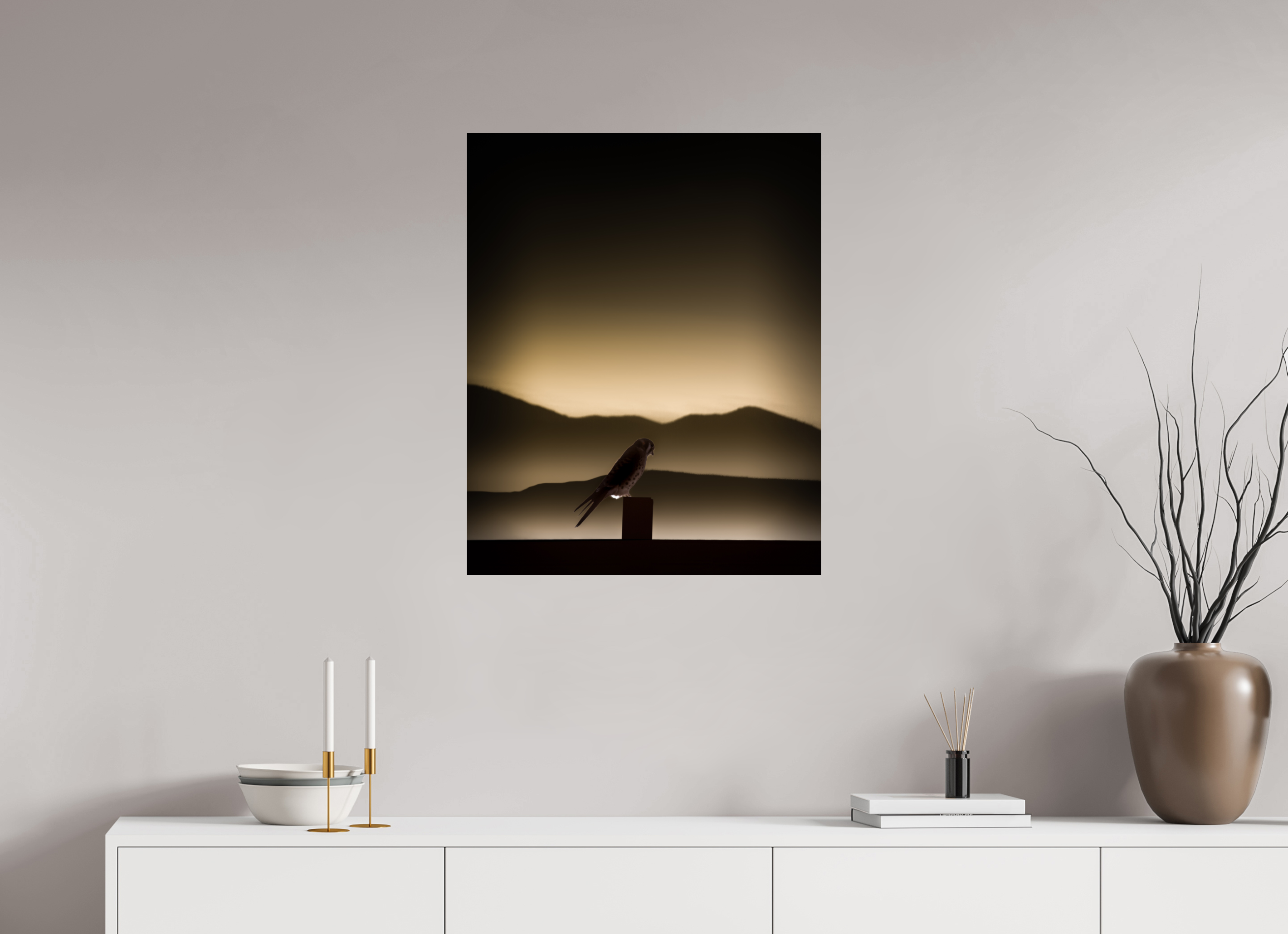 24 x 30″, Photo Print On Fuji Crystal DP II American Kestrel Silhouette Sunset Mountain View Trail SLC