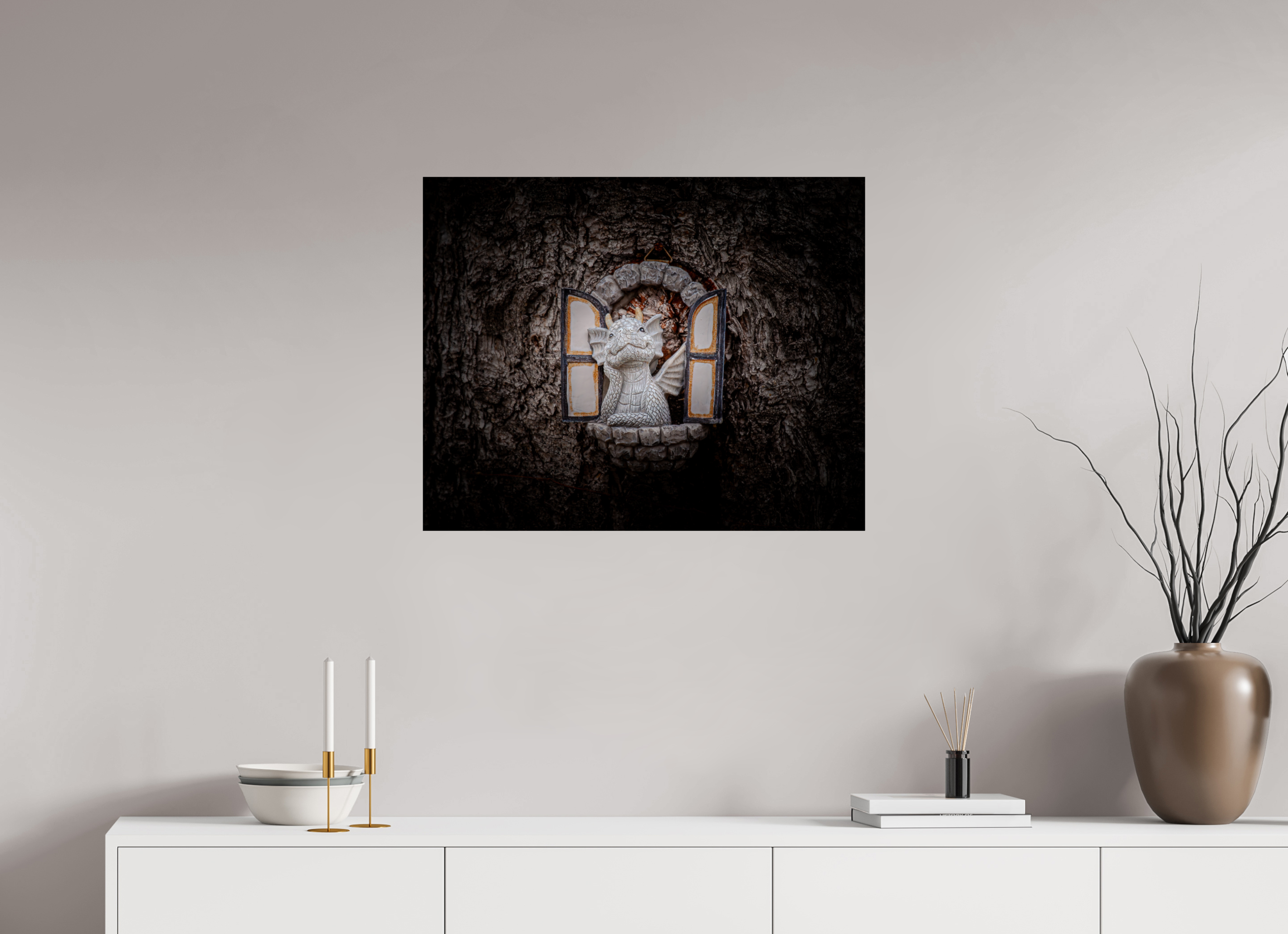 30 x 24″, Photo Print On Fuji Crystal DP II Whimsical Dragon Tree Window Sculpture