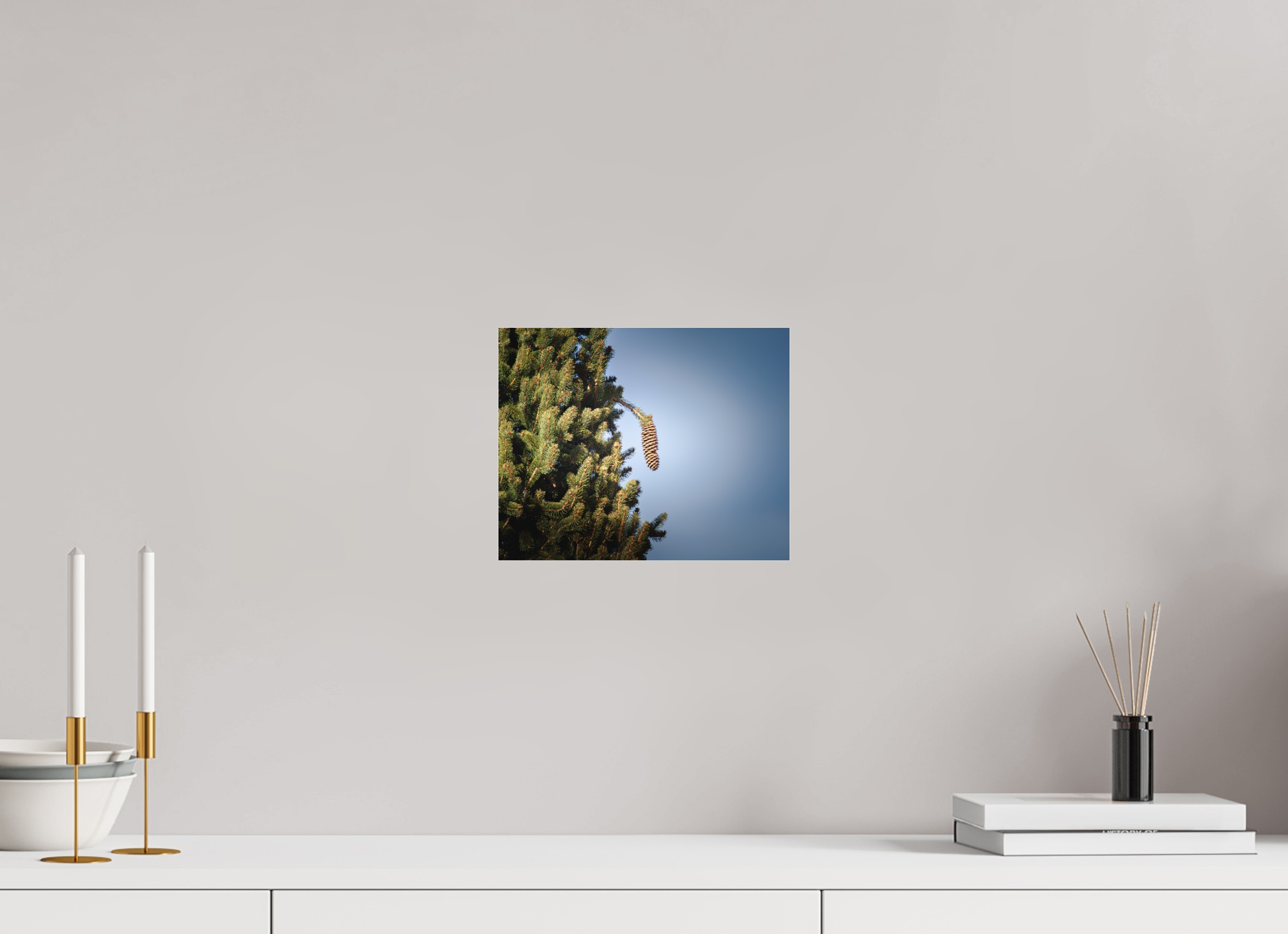 10 x 8″, Photo Print Under Acrylic Glass Single Pinecone Hanging on Evergreen Branch Salt Lake City