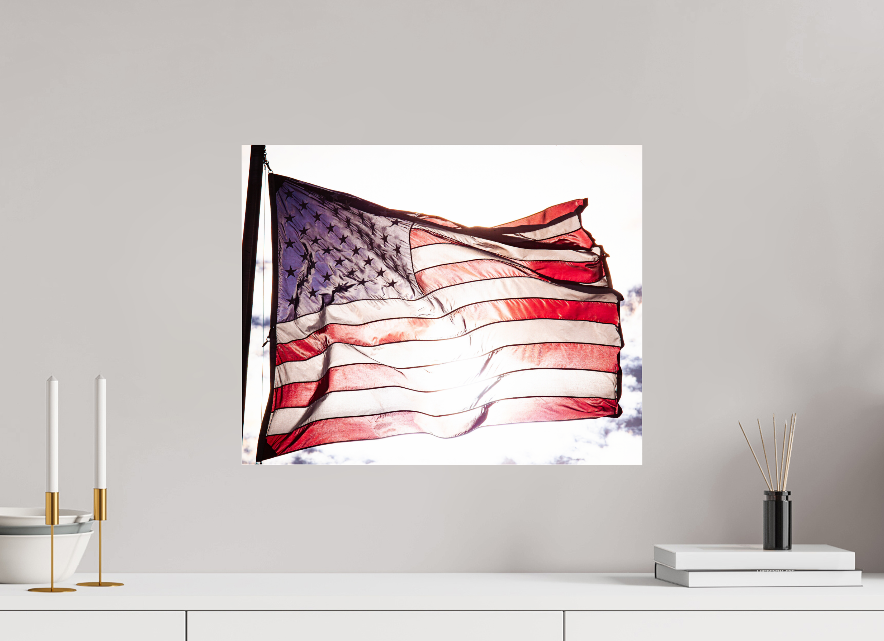 20 x 16″, Photo Print Under Acrylic Glass Backlit American Flag Waving Salt Lake City Utah