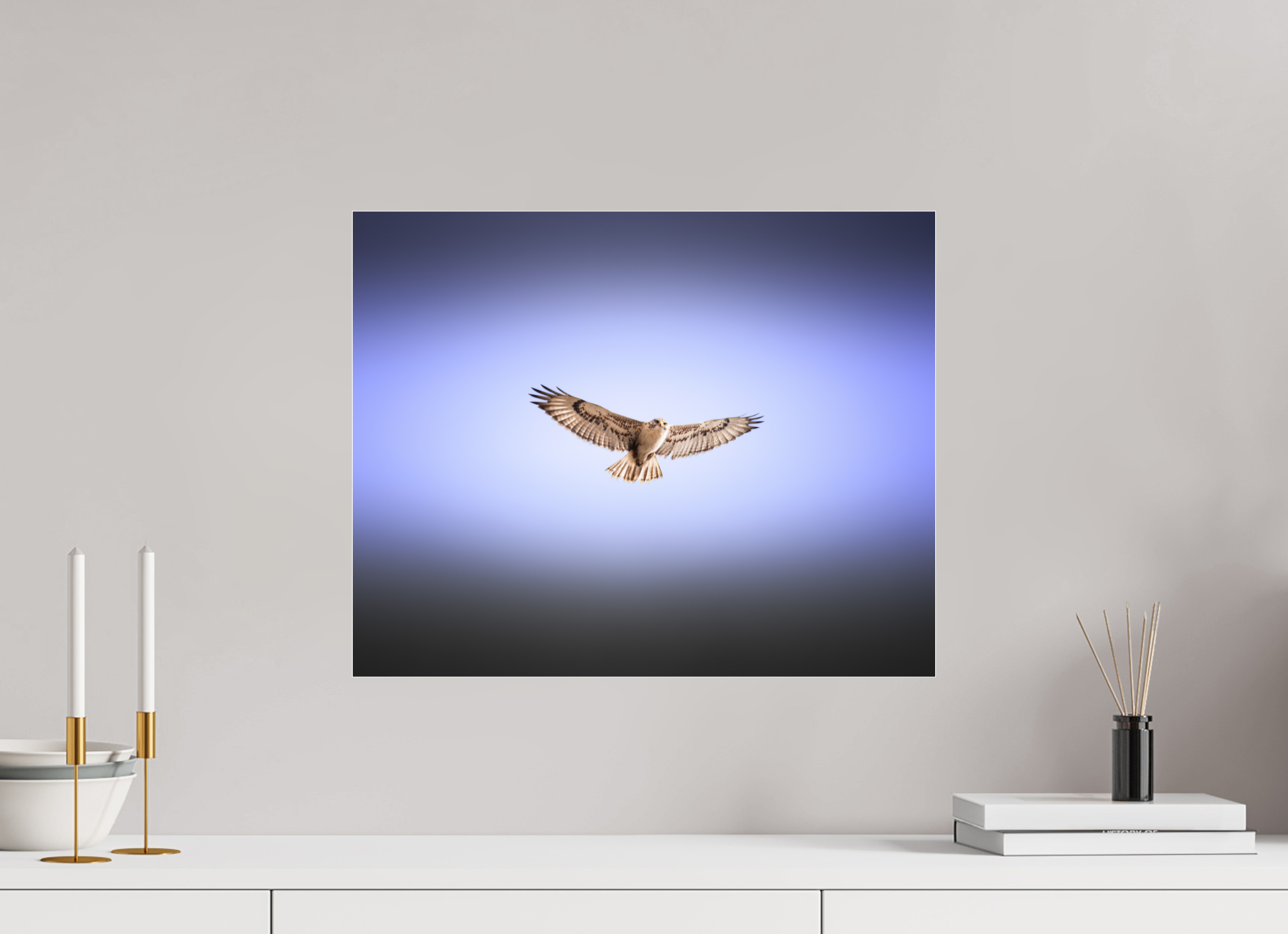20 x 16″, Photo Print Under Acrylic Glass Red-tailed Hawk Soaring in Purple Sky Salt Lake City