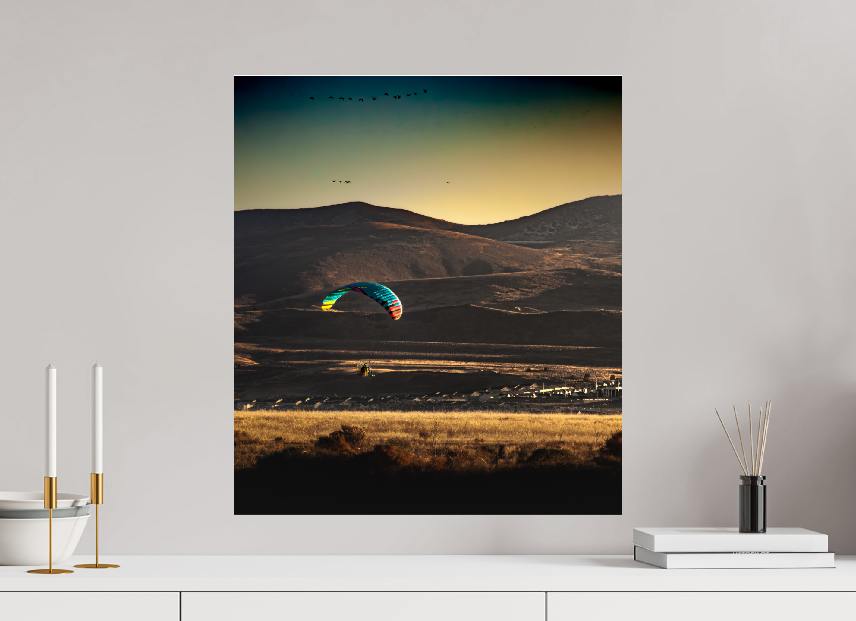 20 x 22.7″, Photo Print Under Acrylic Glass Copy Name: Paramotor Flight over Utah Foothills Golden Hour