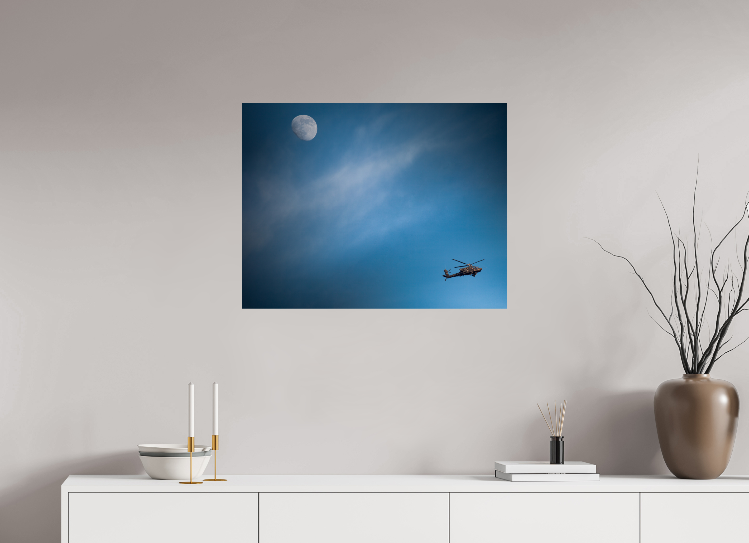 30.9 x 24″, Photo Print On Fuji Crystal DP II AH-64 Apache Military Helicopter and Moon West Jordan Utah
