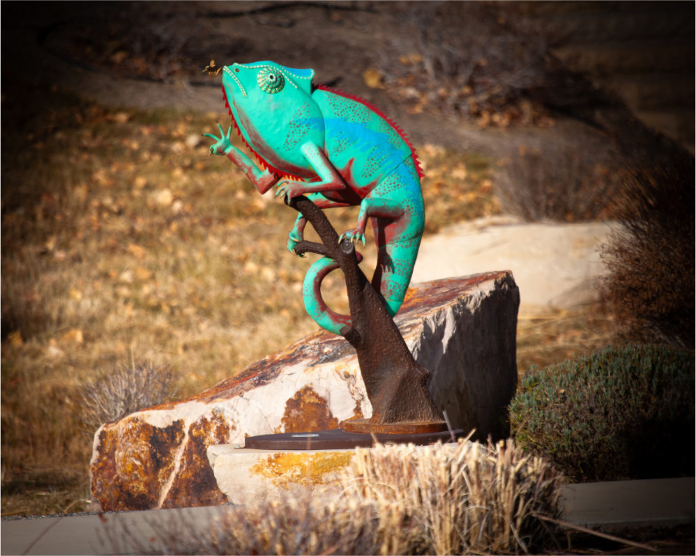 Main image Teal Metal Chameleon Garden Sculpture Salt Lake City
