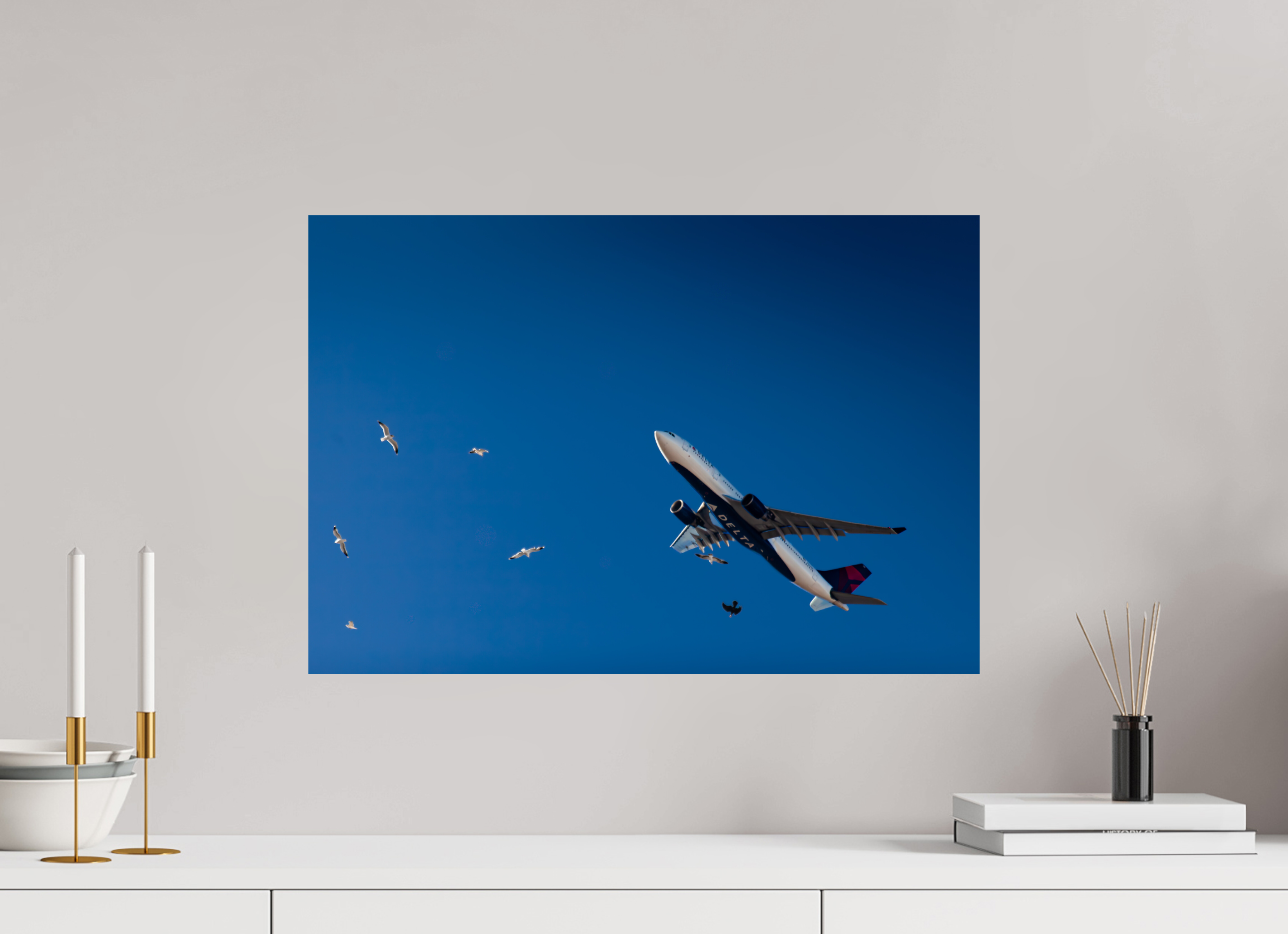23.4 x 16″, Photo Print On Fuji Crystal DP II Delta Airplane and Seagulls Flight Salt Lake City