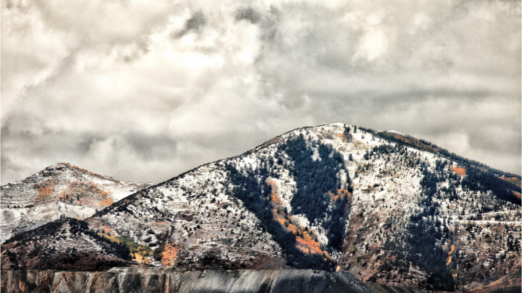 Main image First Snow on Autumn Oquirrh Mountains Salt Lake City