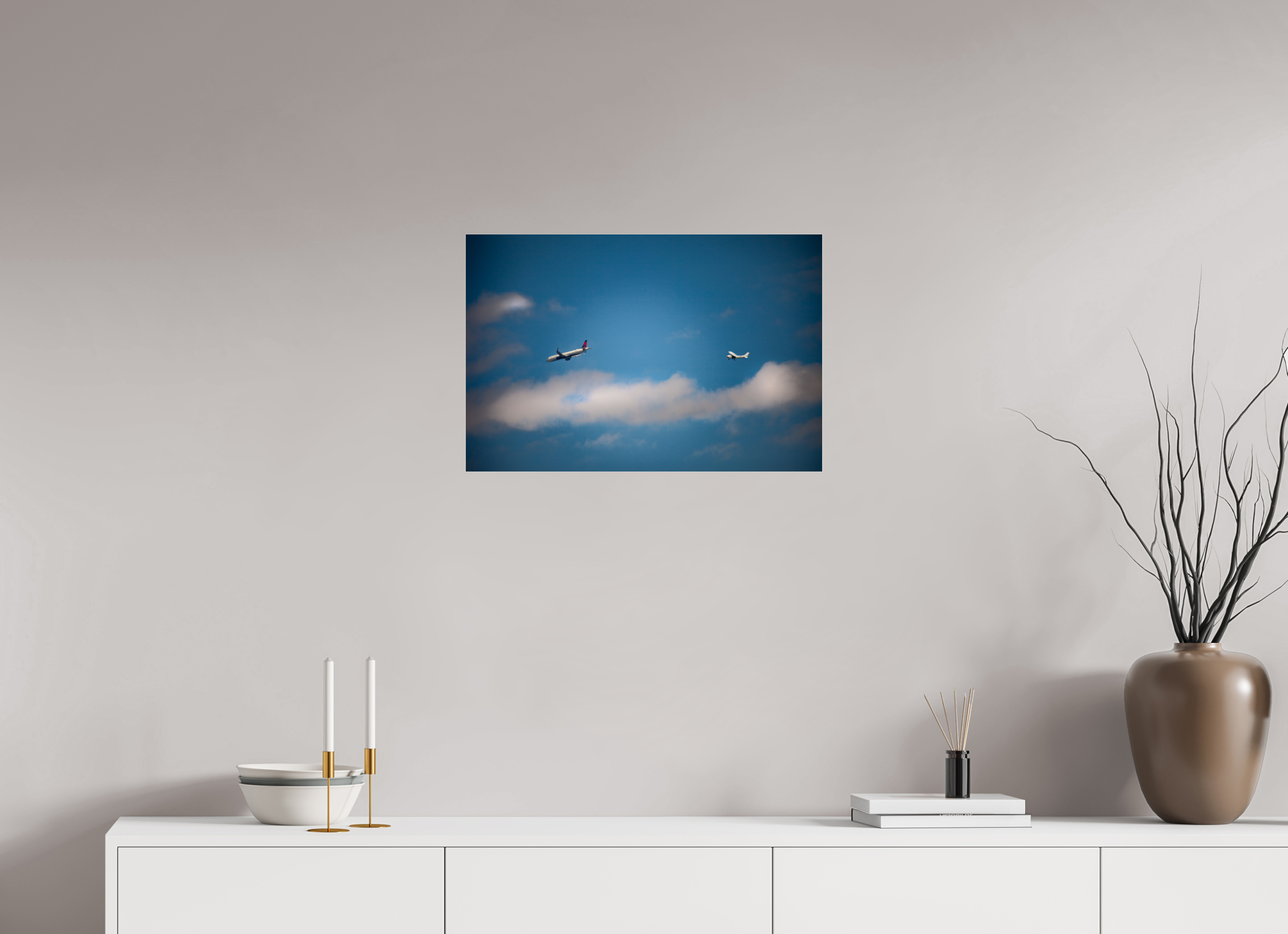 24 x 16″, Photo Print Under Acrylic Glass Delta Jet and Cessna Propeller Plane SLC