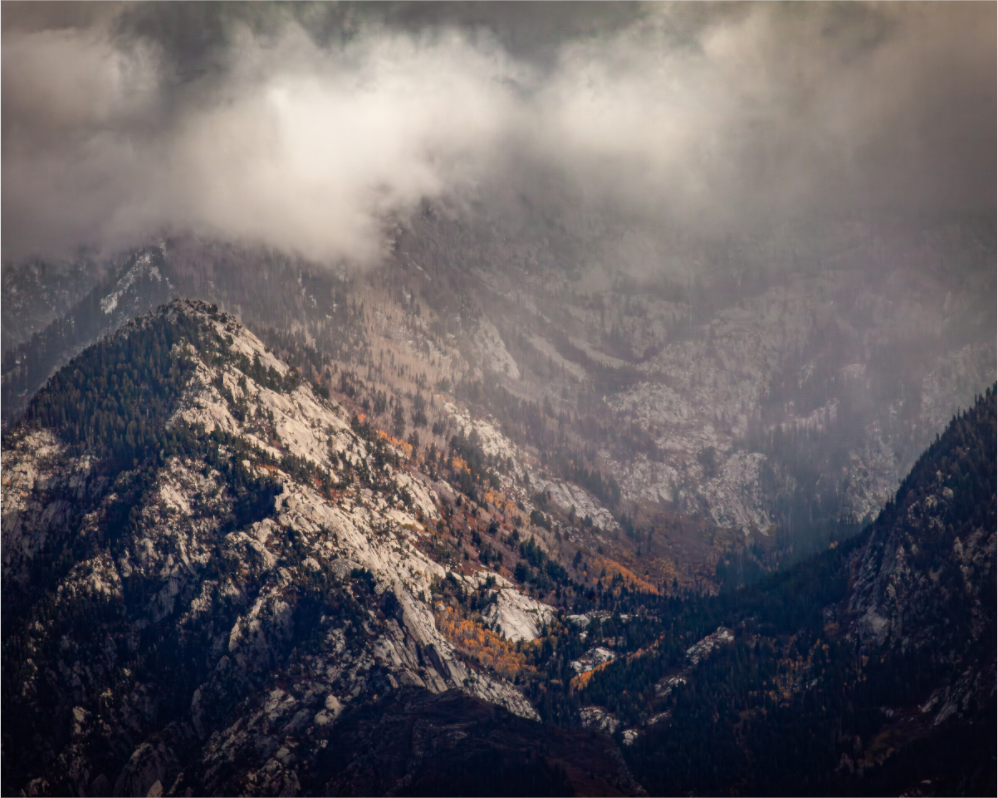 Main image Moody Autumn Mist Over Wasatch Granite Peaks