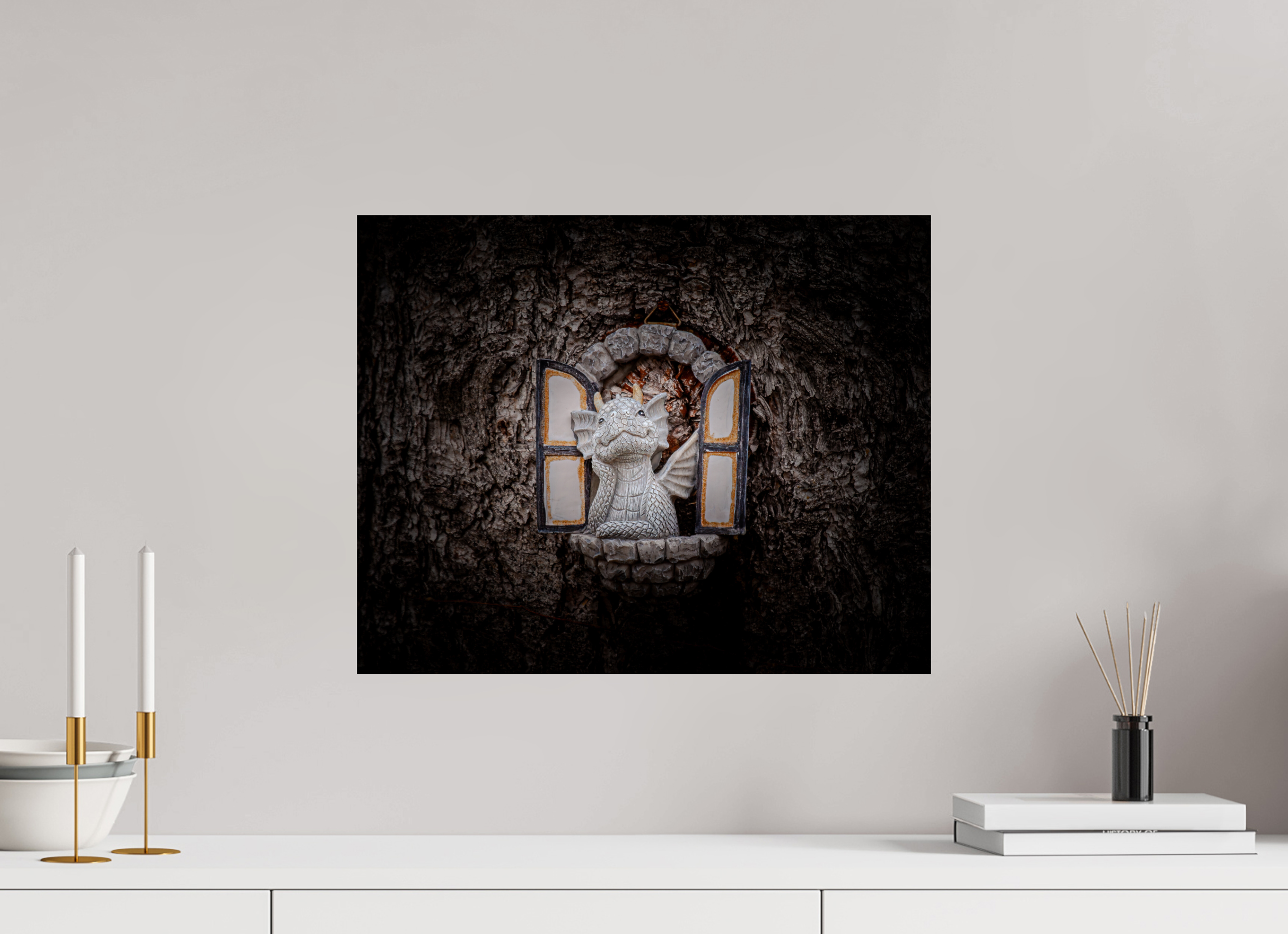 20 x 16″, Photo Print On Fuji Crystal DP II Whimsical Dragon Tree Window Sculpture