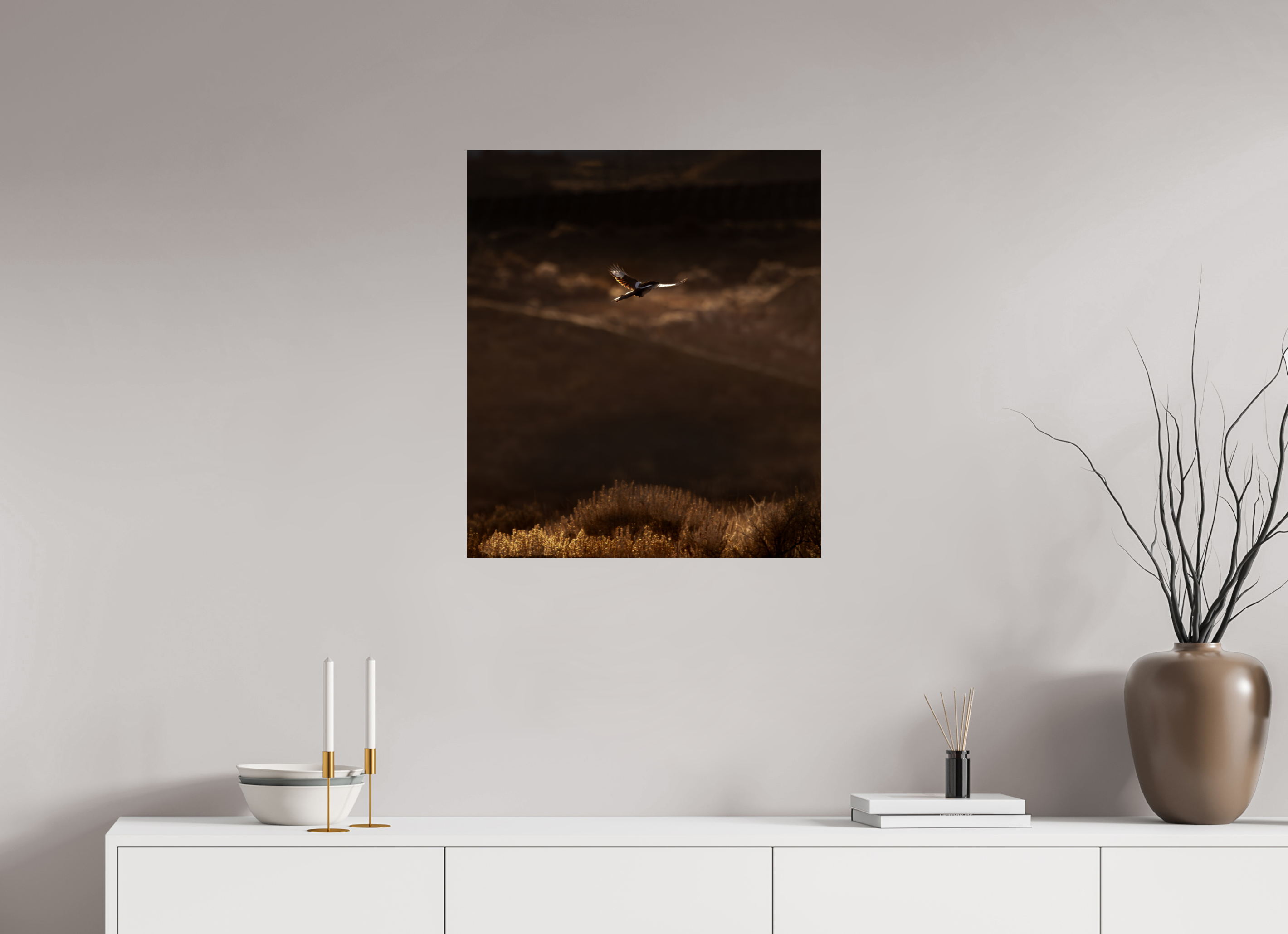24 x 27.7″, Photo Print On Fuji Crystal DP II Black-billed Magpie Flight Golden Hour Salt Lake City