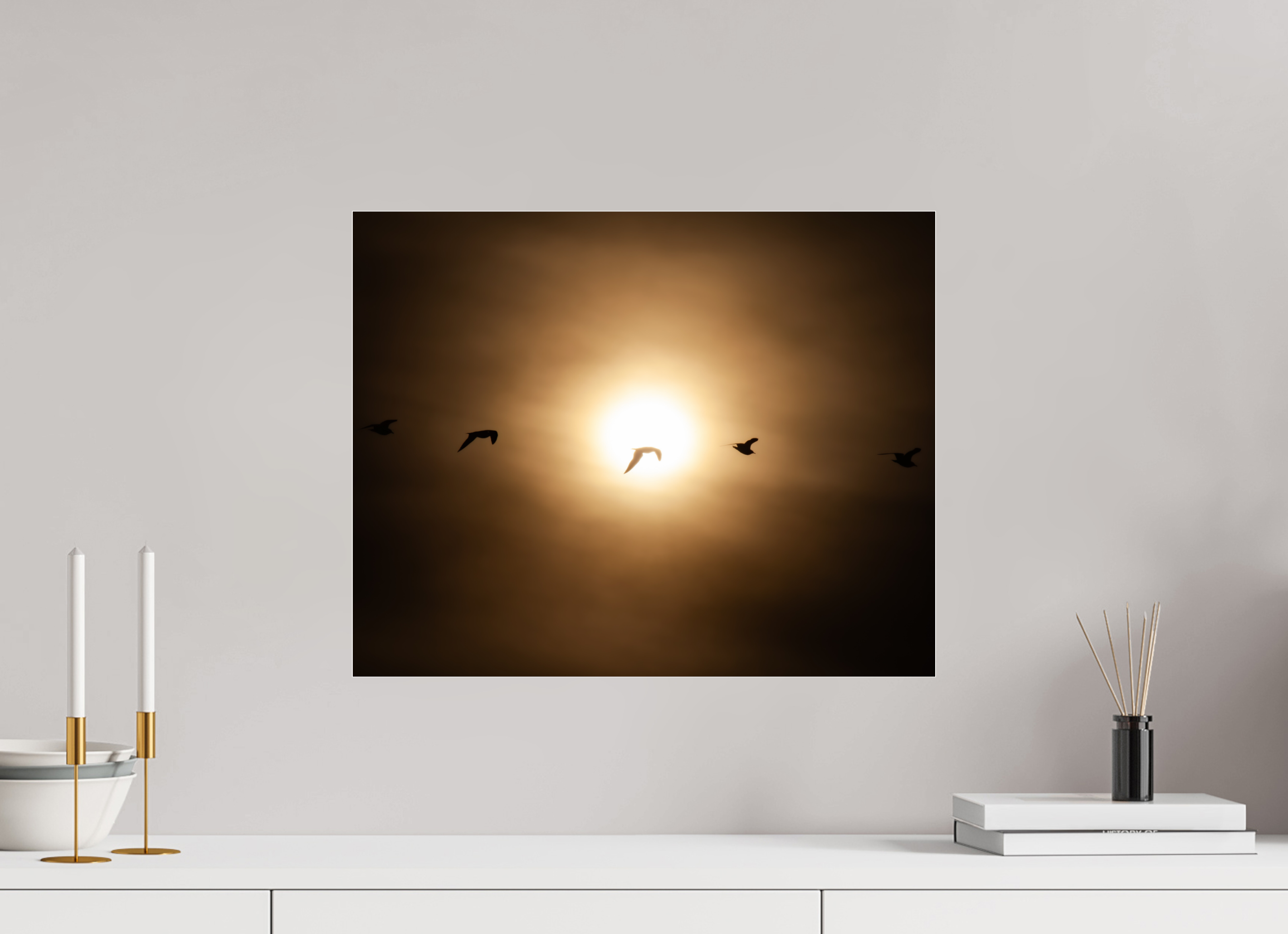 20 x 16″, Photo Print Under Acrylic Glass Seagull Silhouettes at Sunset Salt Lake City