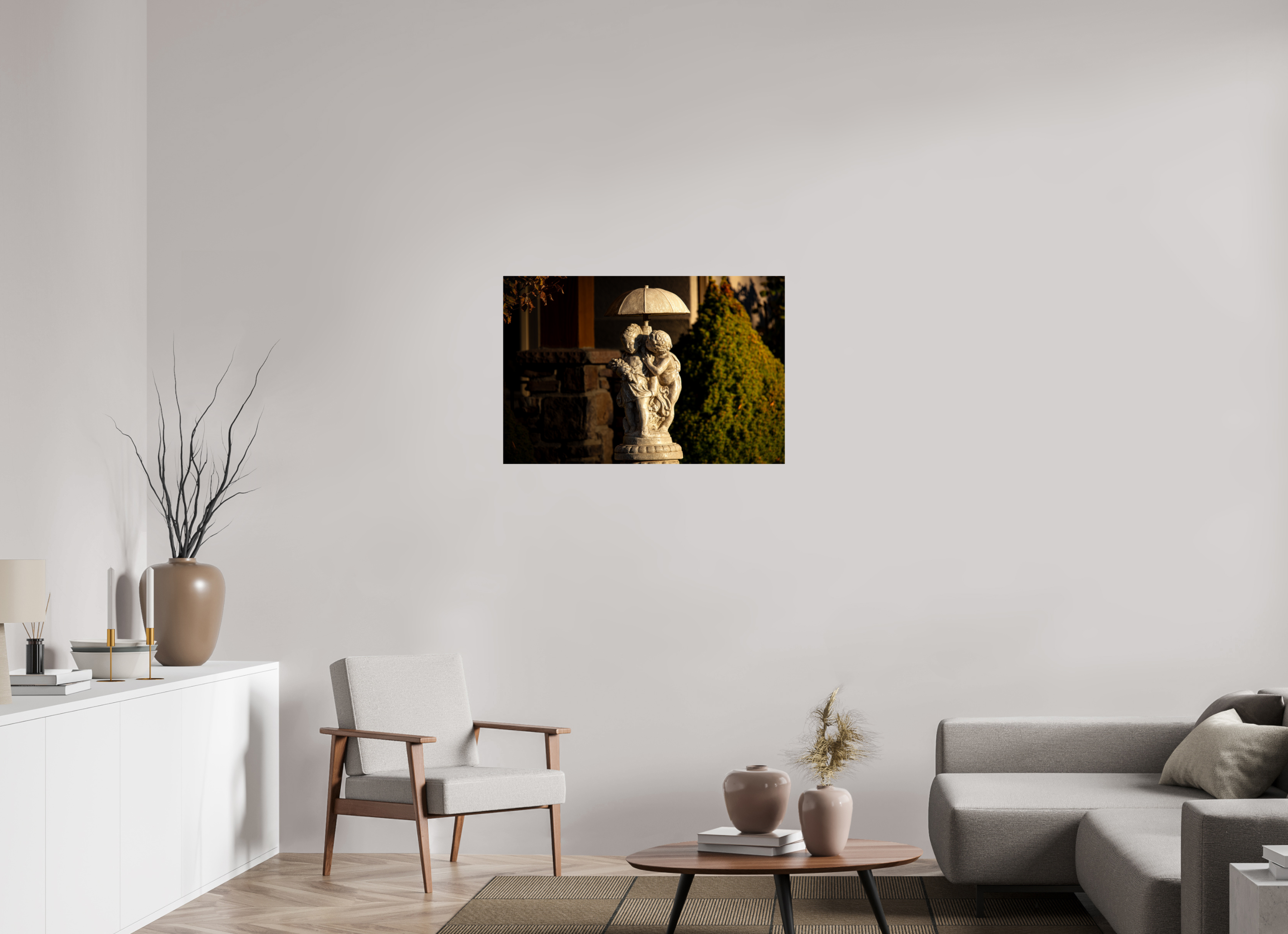 36 x 24″, Photo Print On Fuji Crystal DP II Children Under Umbrella Garden Statue Salt Lake City