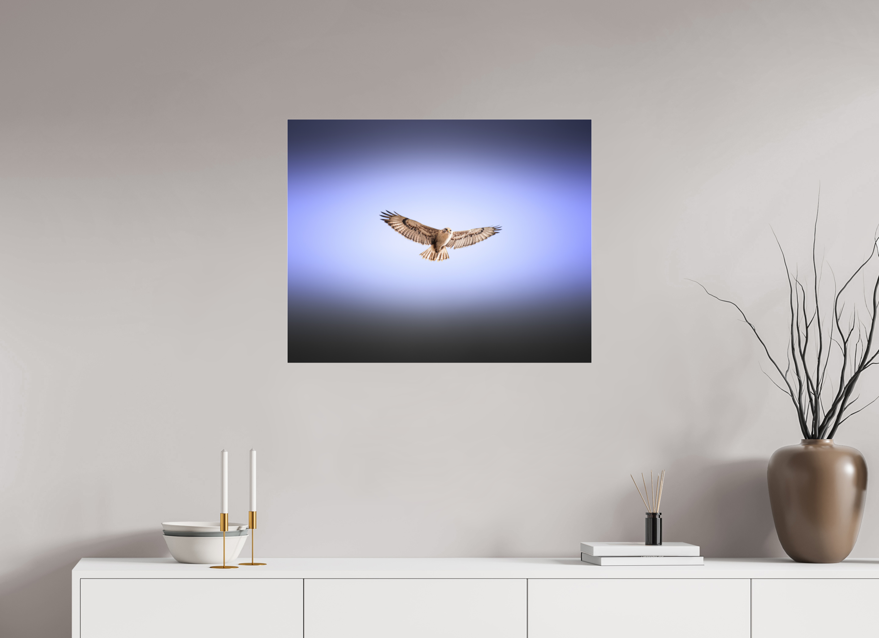 30 x 24″, Photo Print Under Acrylic Glass Red-tailed Hawk Soaring in Purple Sky Salt Lake City