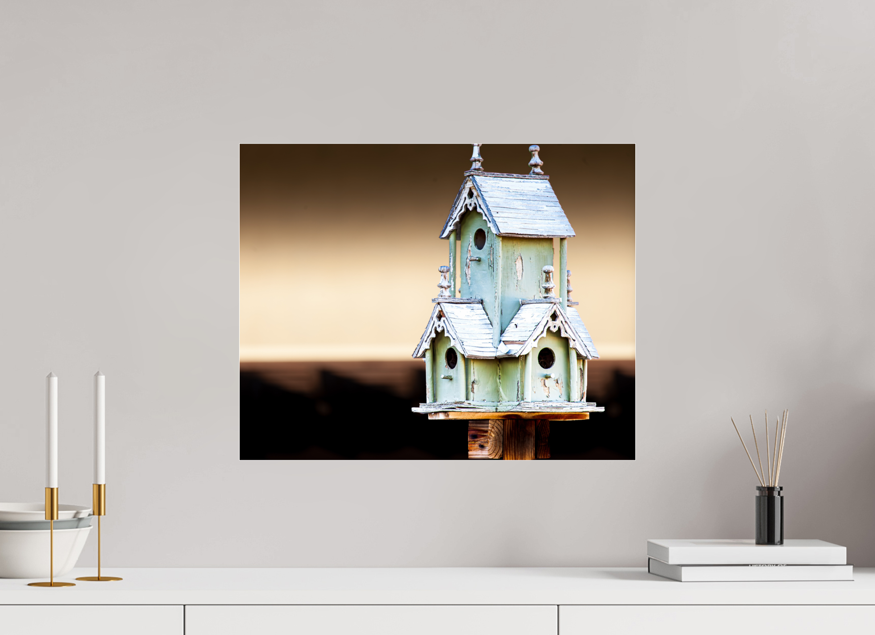 20 x 16″, Photo Print Under Acrylic Glass Rustic Victorian Style Birdhouse Salt Lake City