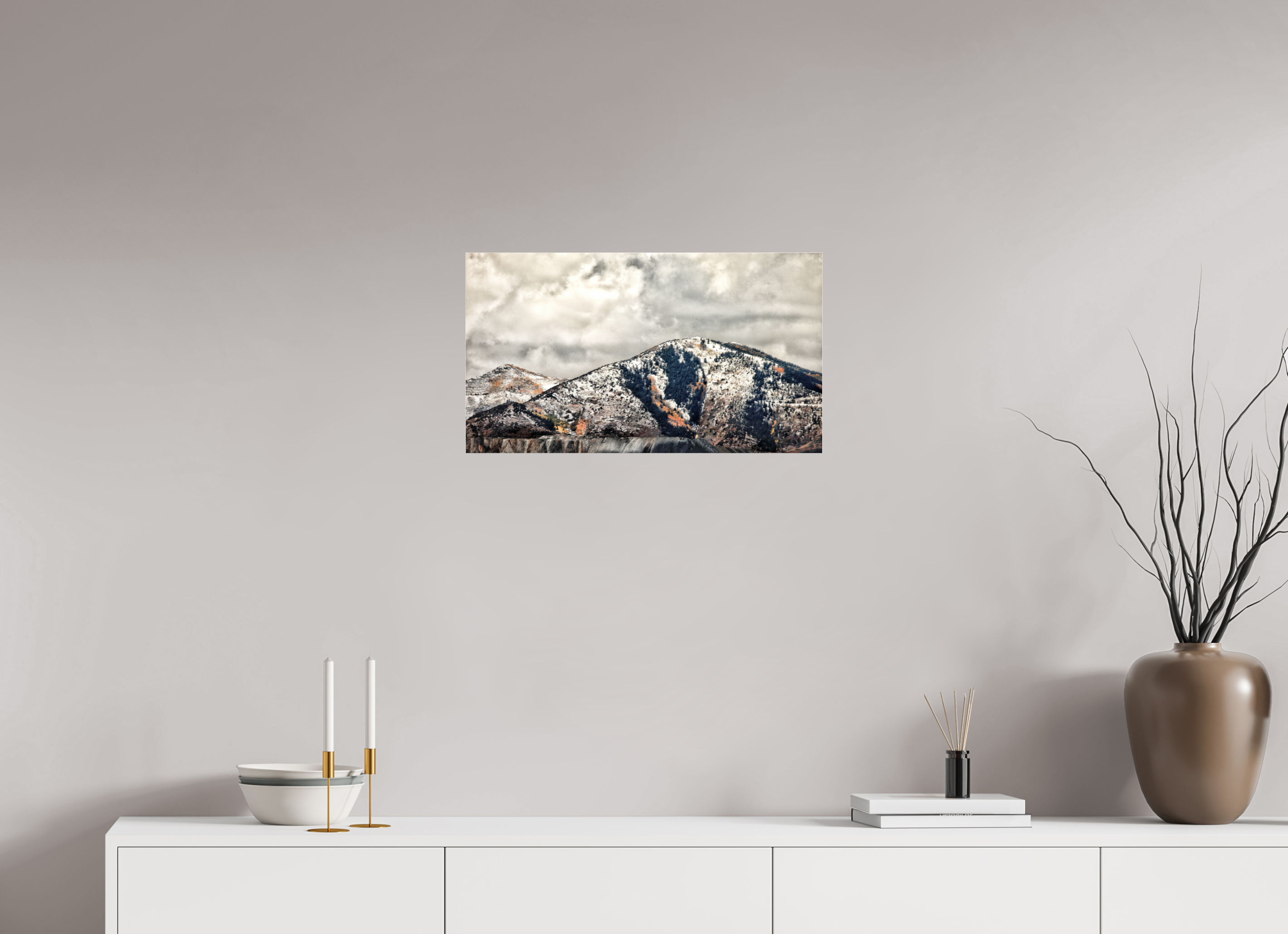 24 x 13.5″, Photo Print Under Acrylic Glass First Snow on Autumn Oquirrh Mountains Salt Lake City
