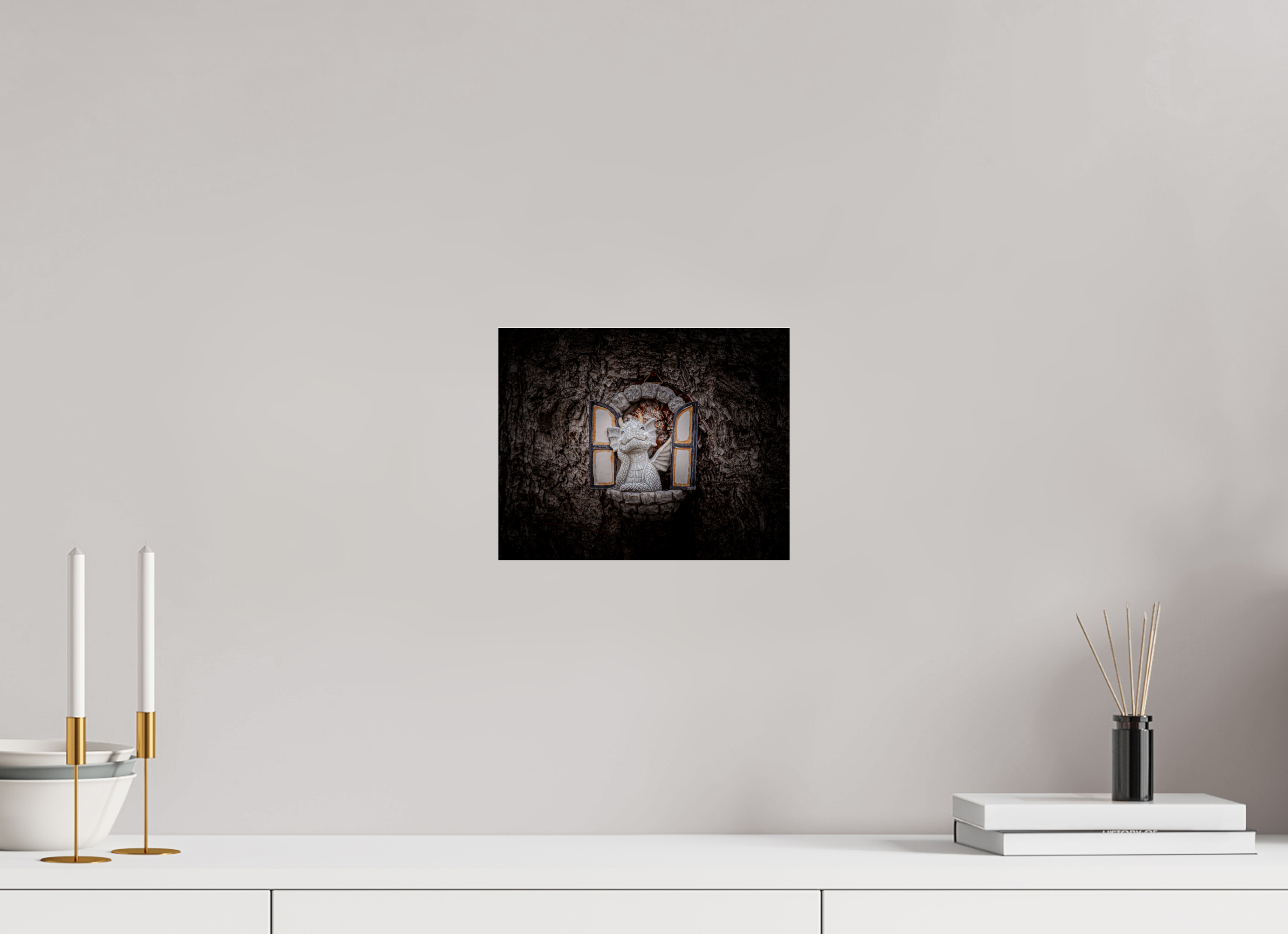 10 x 8″, Photo Print Under Acrylic Glass Whimsical Dragon Tree Window Sculpture