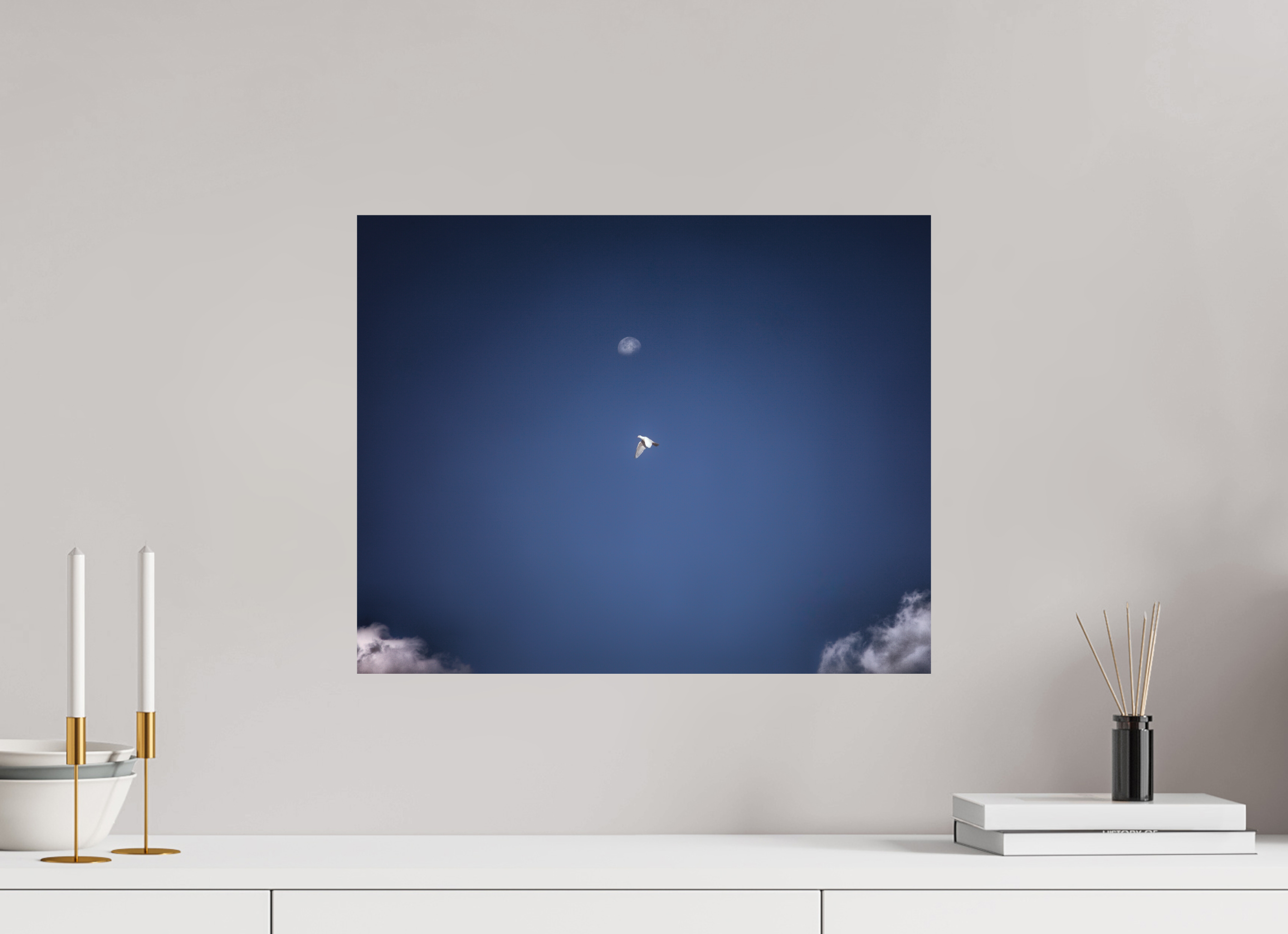20 x 16″, Photo Print On Fuji Crystal DP II White Bird in Flight with Daytime Moon Salt Lake City