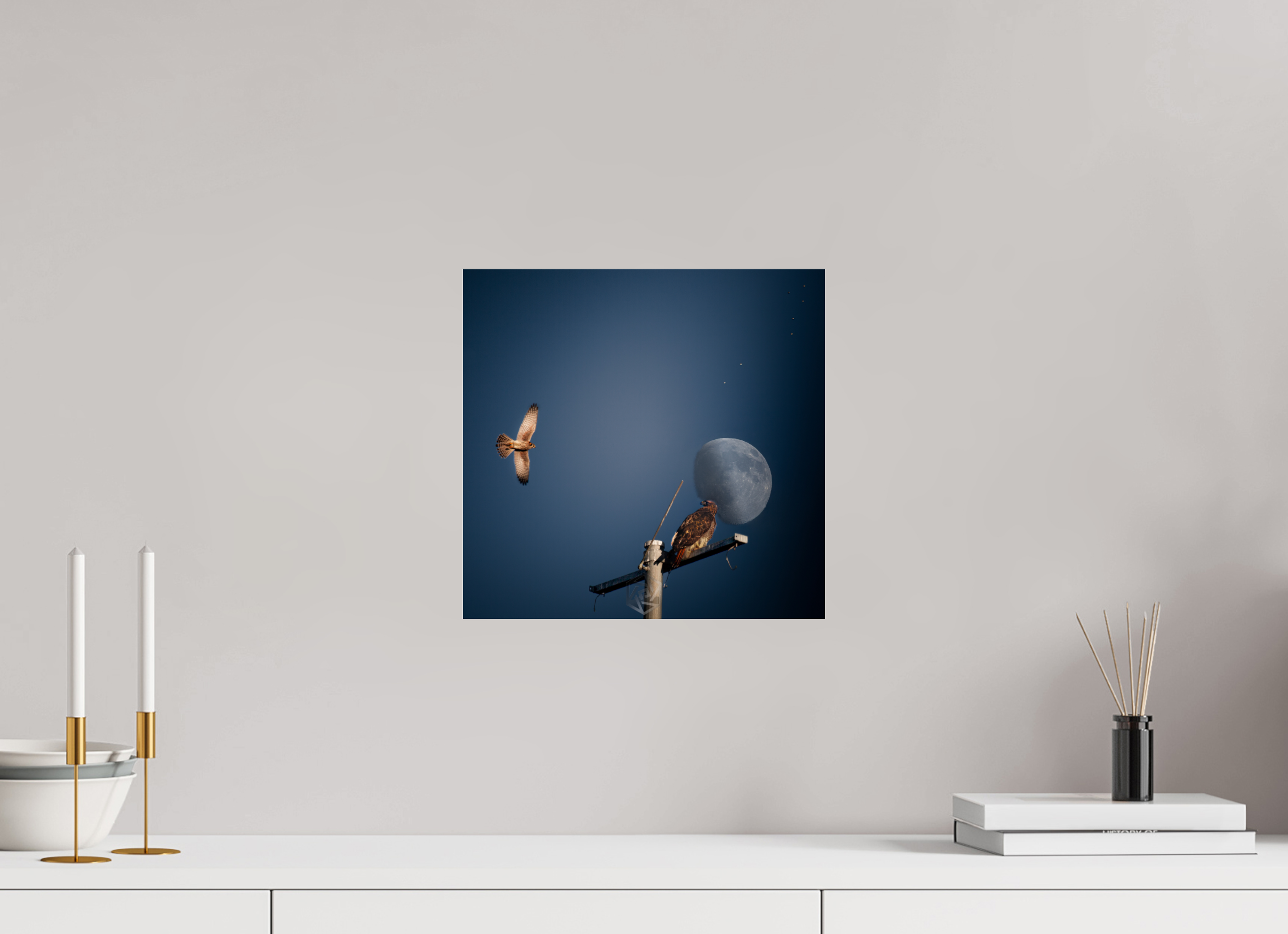 12.4 x 12″, Photo Print Under Acrylic Glass Raptors and Giant Moon over Salt Lake City