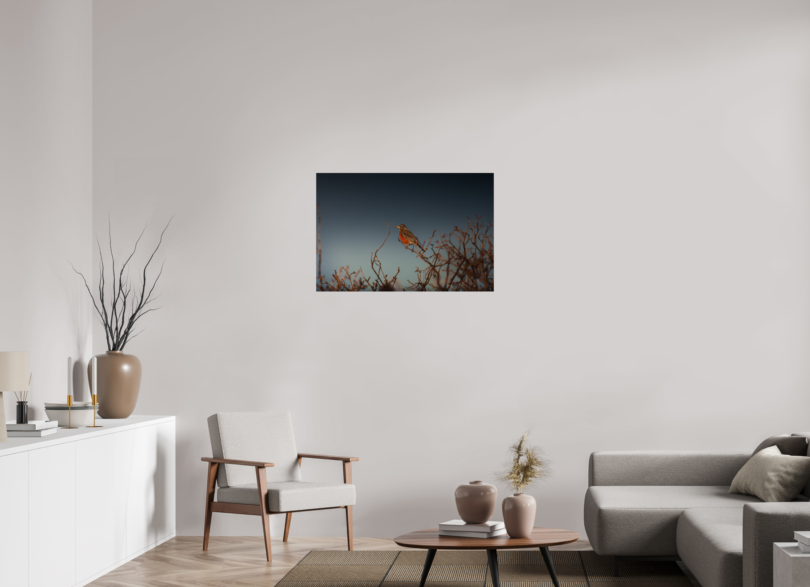 36 x 24″, Photo Print Under Acrylic Glass American Robin Perched on Bare Branches Salt Lake City Utah