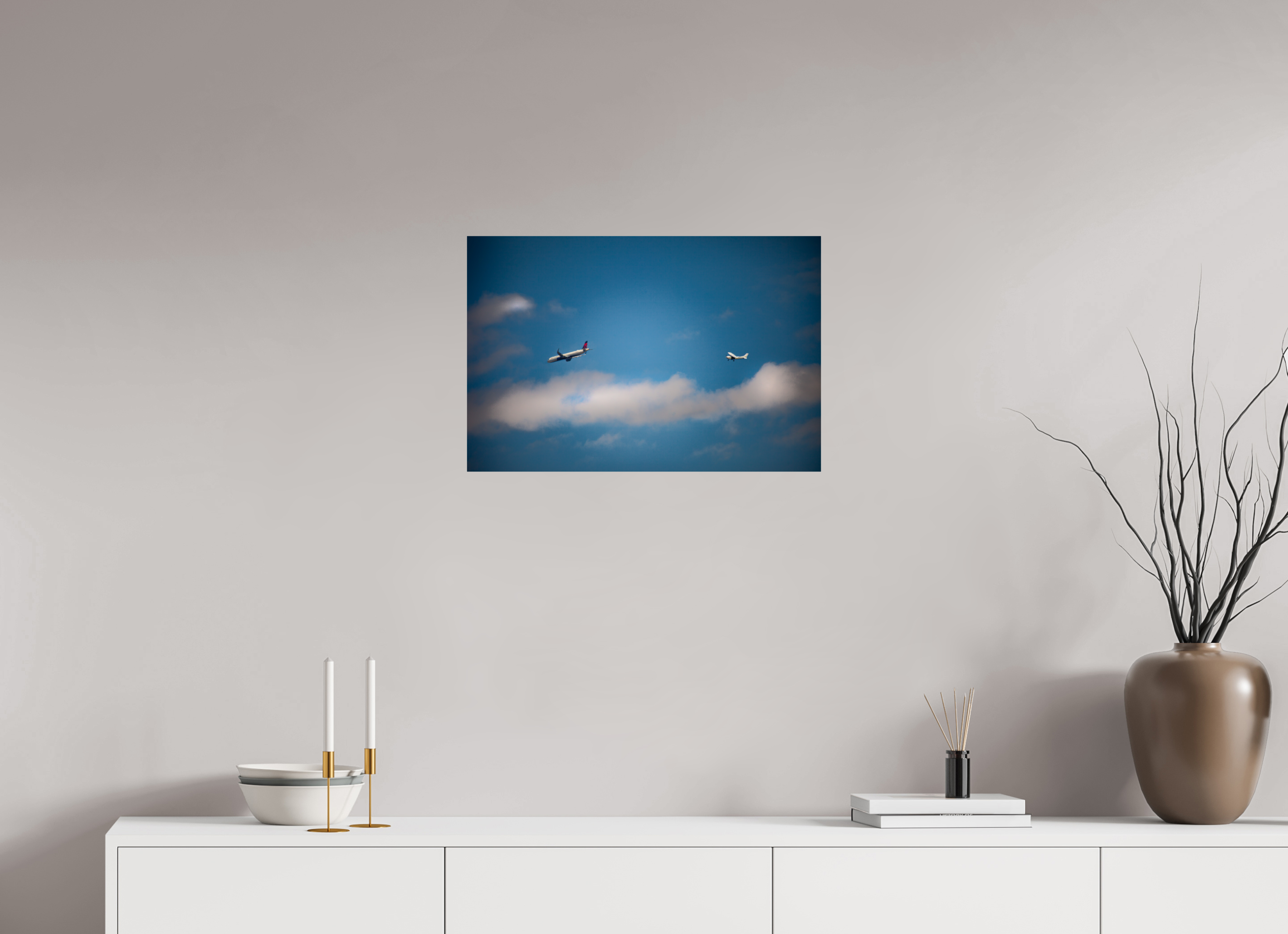 24 x 16″, Photo Print On Fuji Crystal DP II Delta Jet and Cessna Propeller Plane SLC