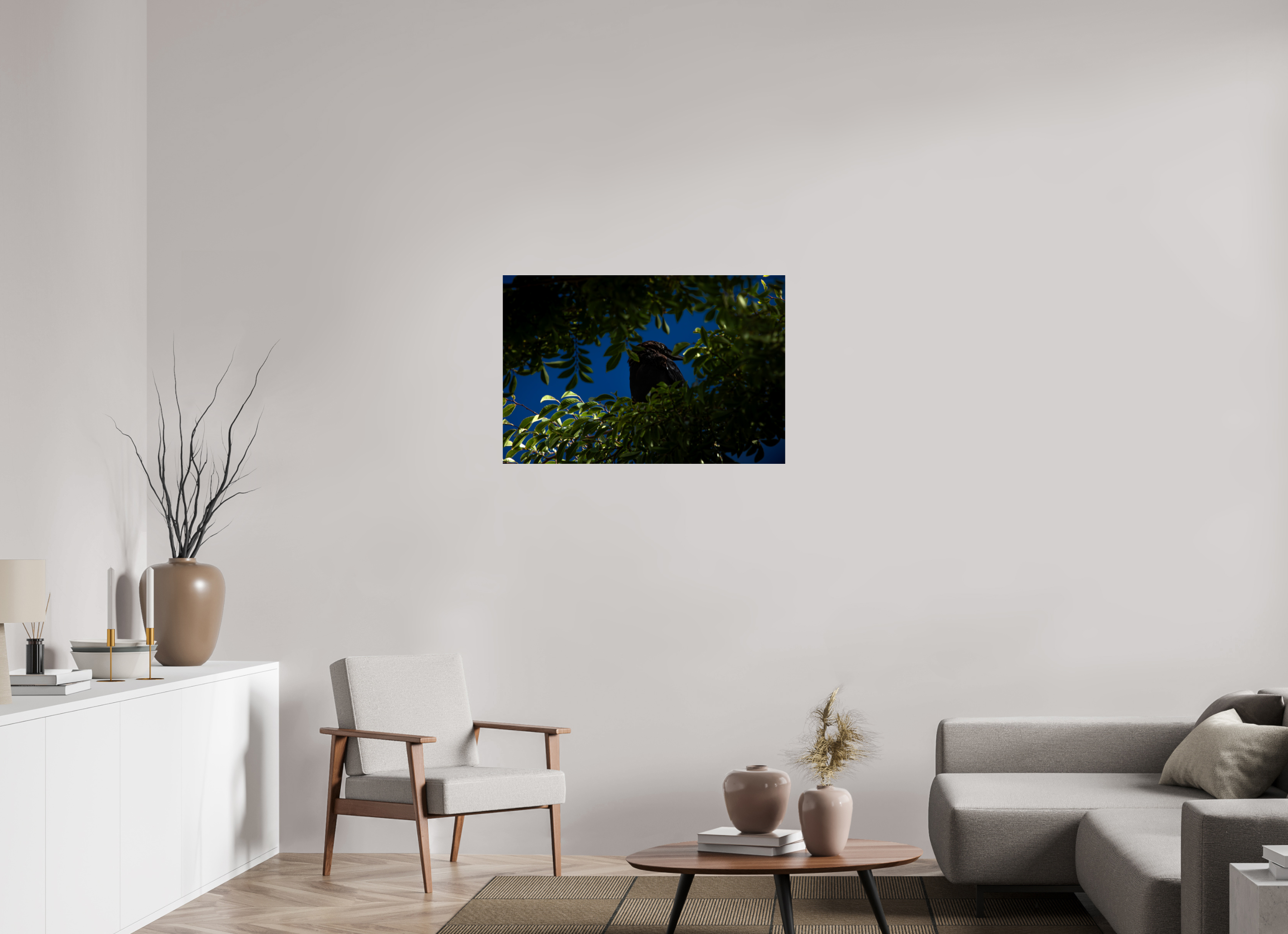 36 x 24″, Photo Print Under Acrylic Glass Common Raven Hidden in Tree Foliage West Jordan Utah