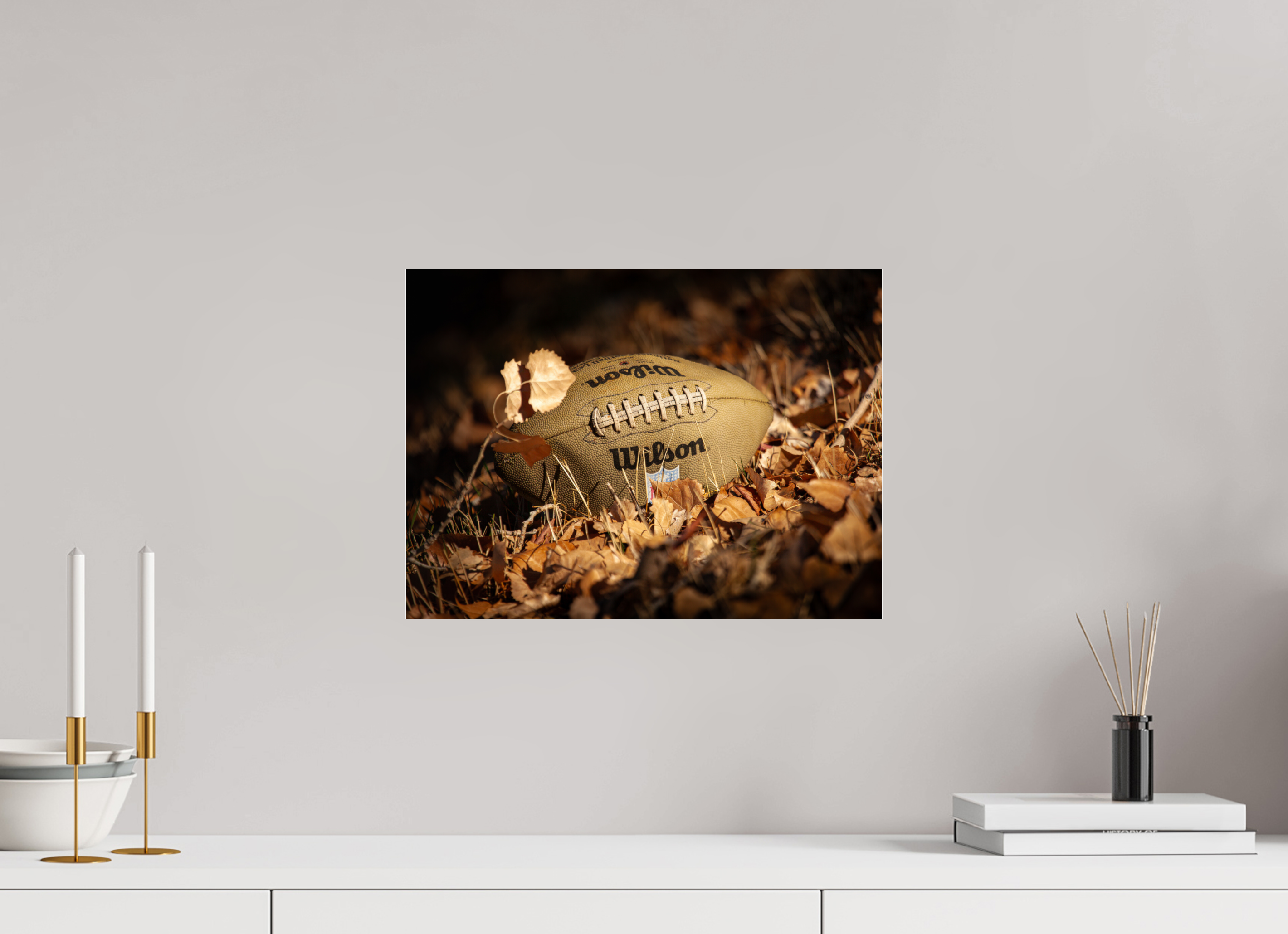 16.3 x 12″, Photo Print Under Acrylic Glass Wilson Football in Autumn Leaves Salt Lake City