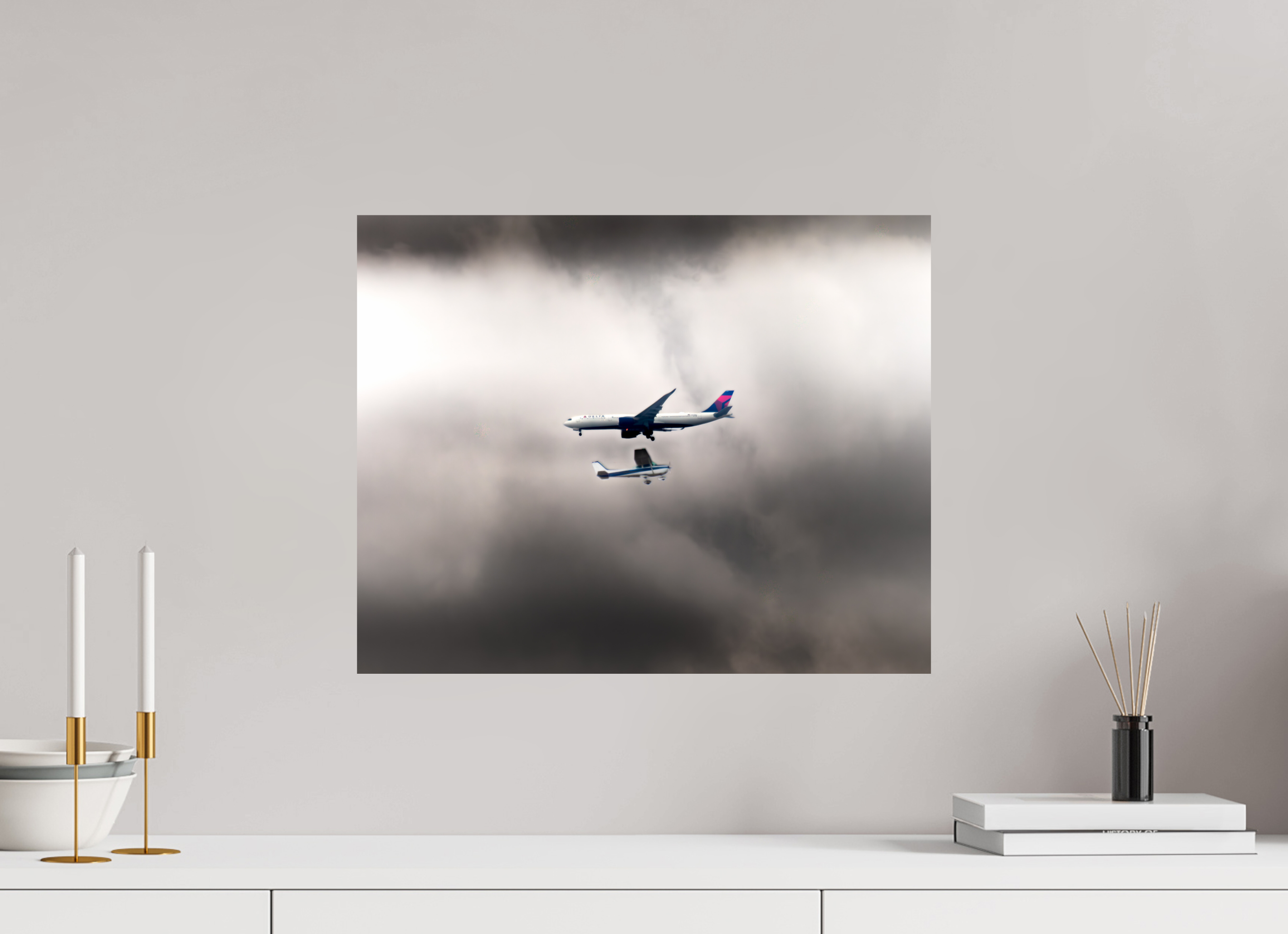 20 x 16″, Photo Print On Fuji Crystal DP II Delta Jet and Cessna Propeller Plane Stormy Sky West Jordan
