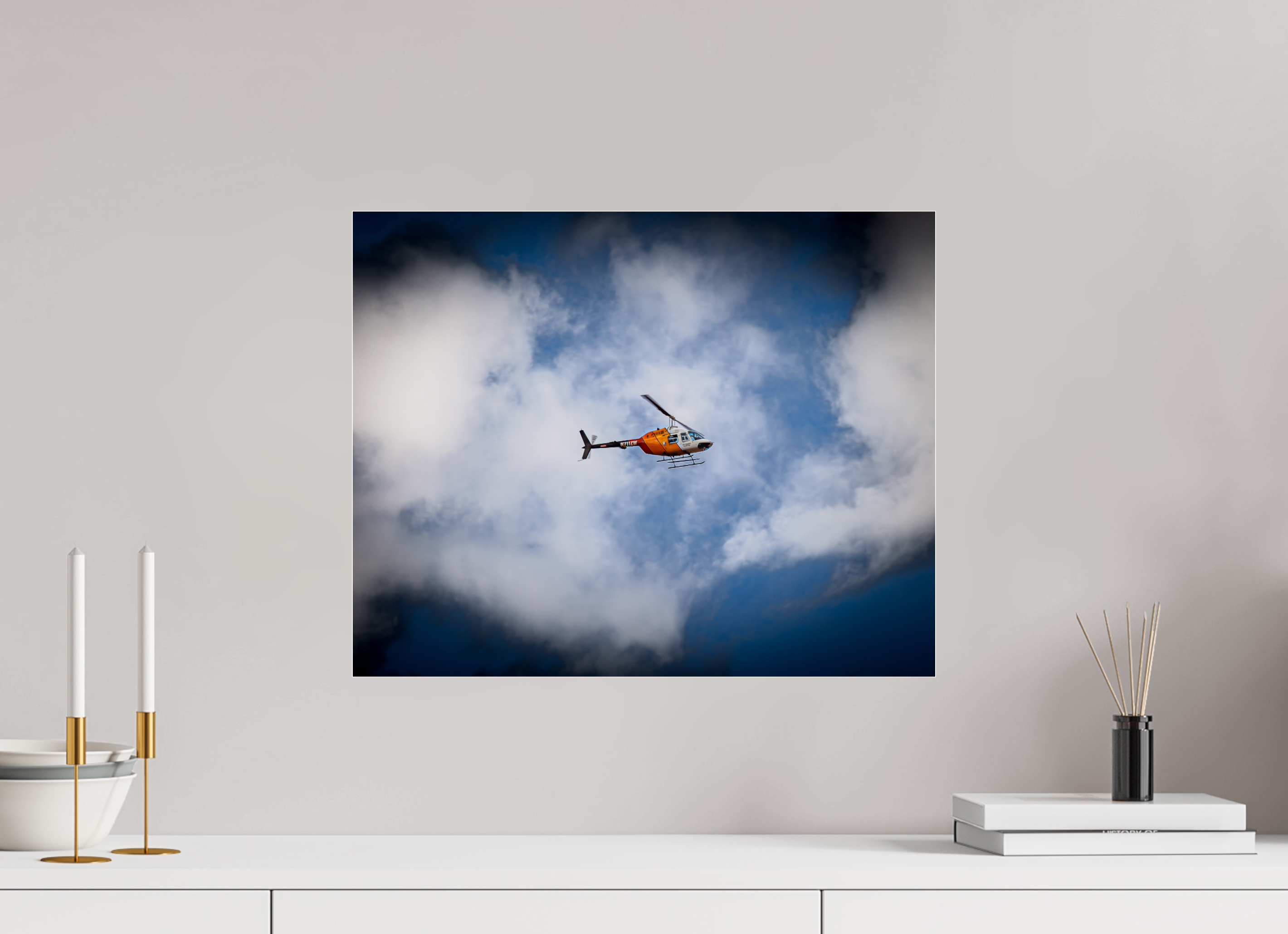 20 x 16″, Photo Print Under Acrylic Glass Bell 407 Helicopter N711ZW in Flight Salt Lake City