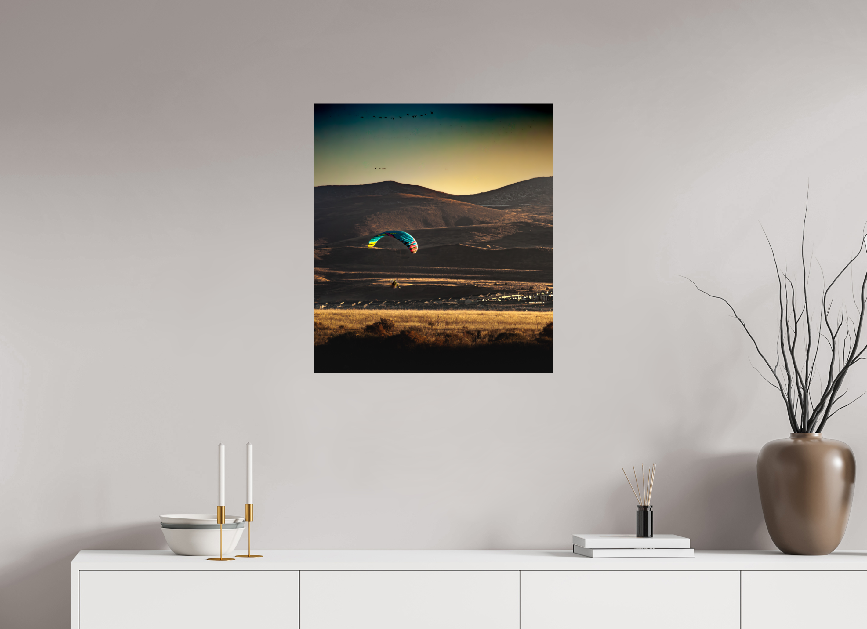 24 x 27.2″, Photo Print On Fuji Crystal DP II Copy Name: Paramotor Flight over Utah Foothills Golden Hour
