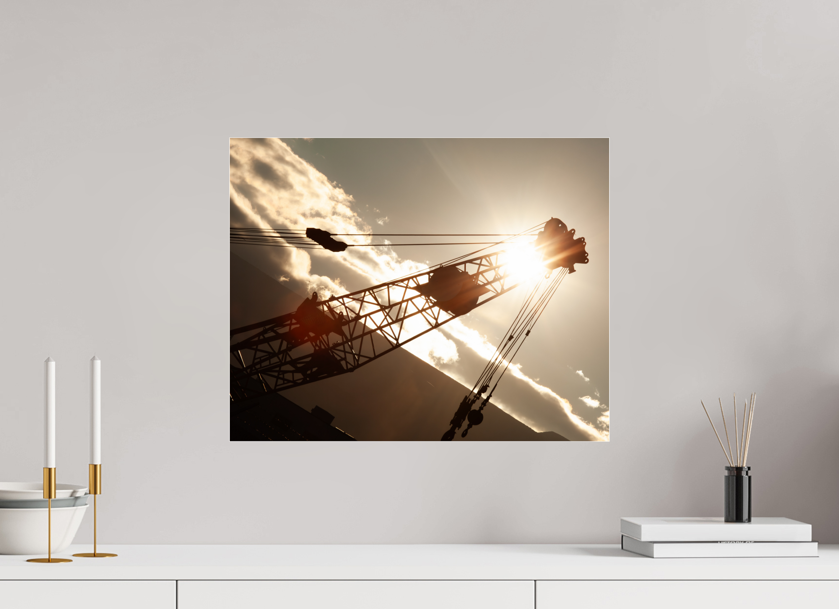 20 x 16″, Photo Print Under Acrylic Glass Industrial Crane Silhouette Golden Hour Salt Lake City