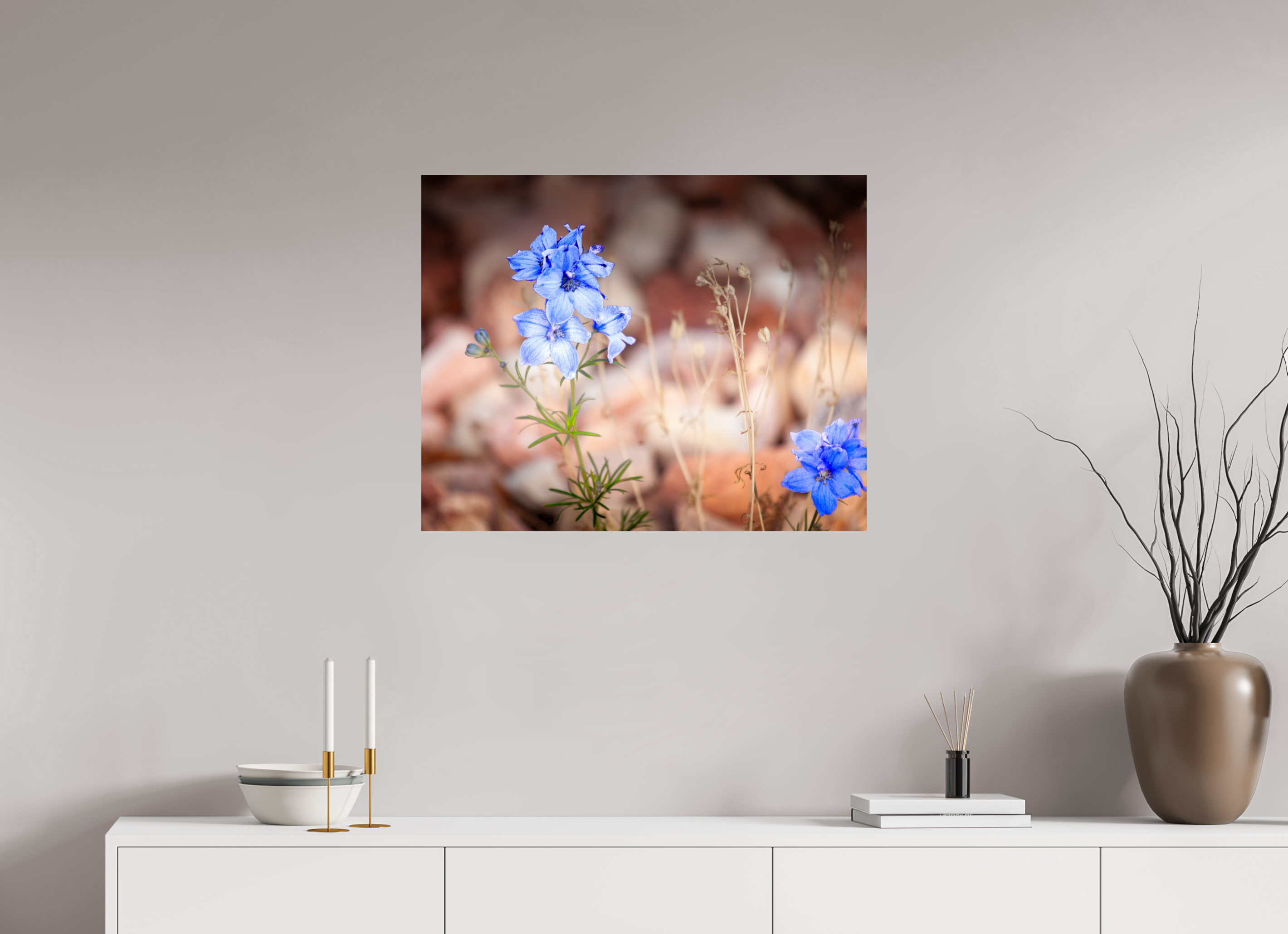 30 x 24″, Photo Print Under Acrylic Glass Blue Delphinium Larkspur Wildflowers Salt Lake City