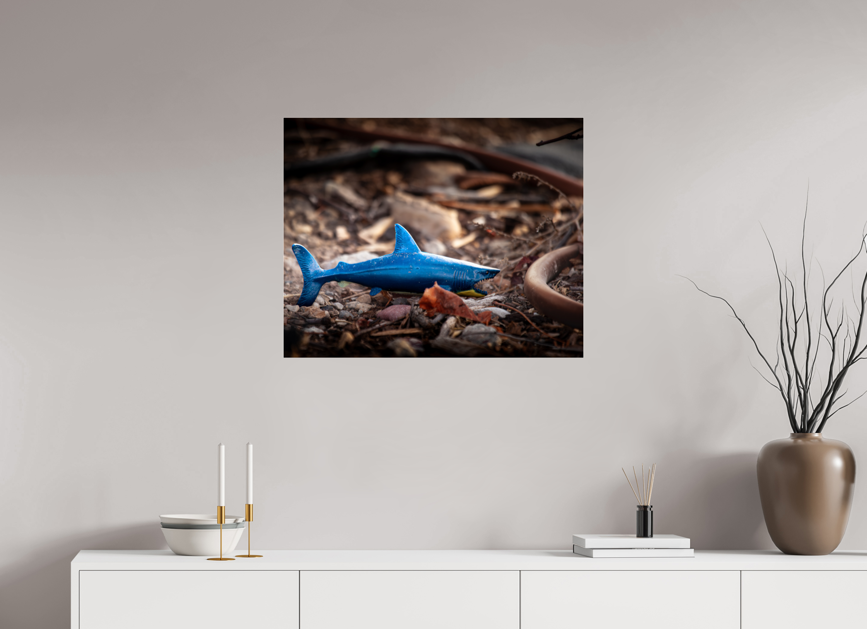 30 x 24″, Photo Print Under Acrylic Glass Abandoned Blue Shark Toy Urban Decay Salt Lake City