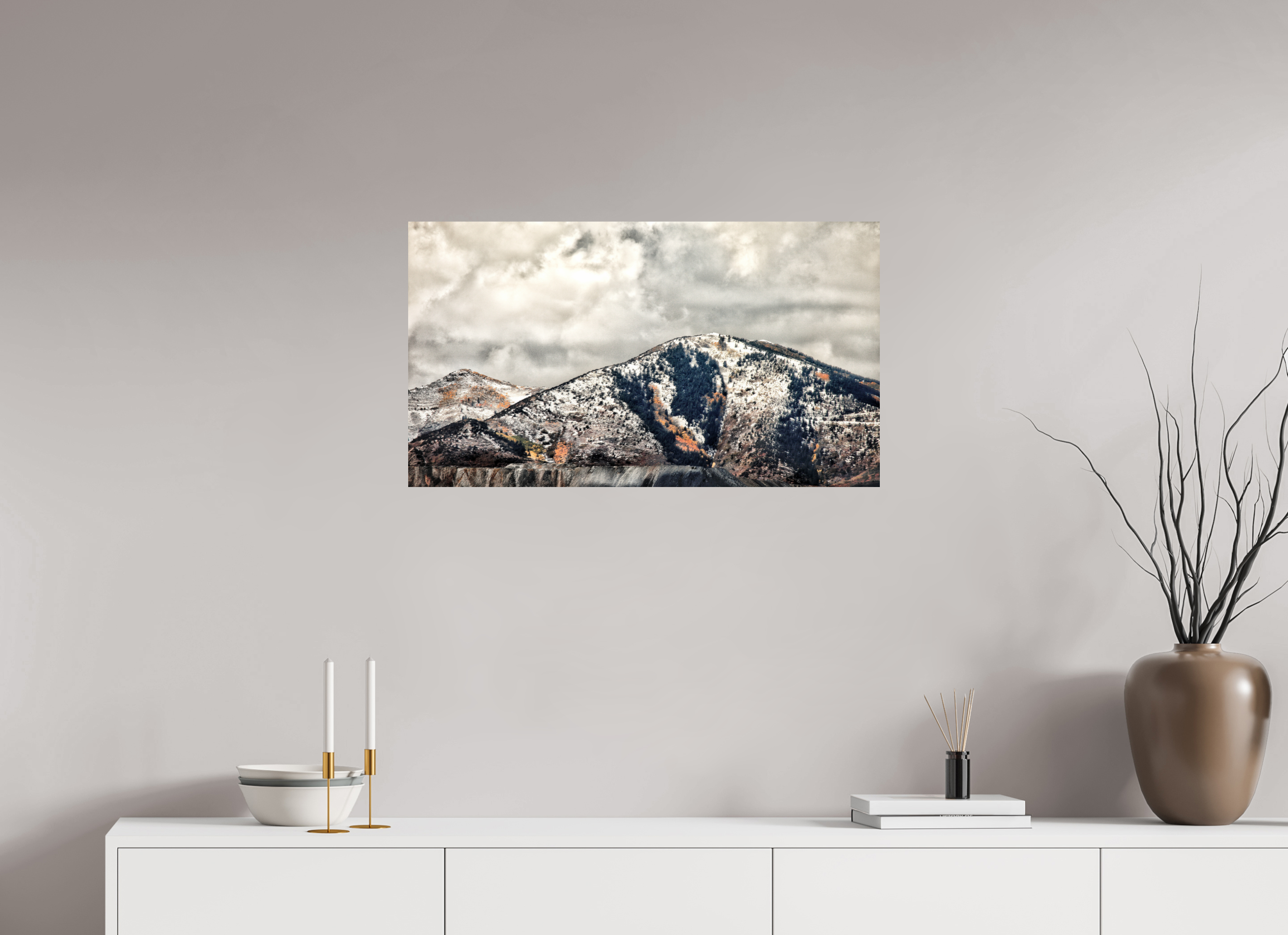 32 x 18″, Photo Print On Fuji Crystal DP II First Snow on Autumn Oquirrh Mountains Salt Lake City