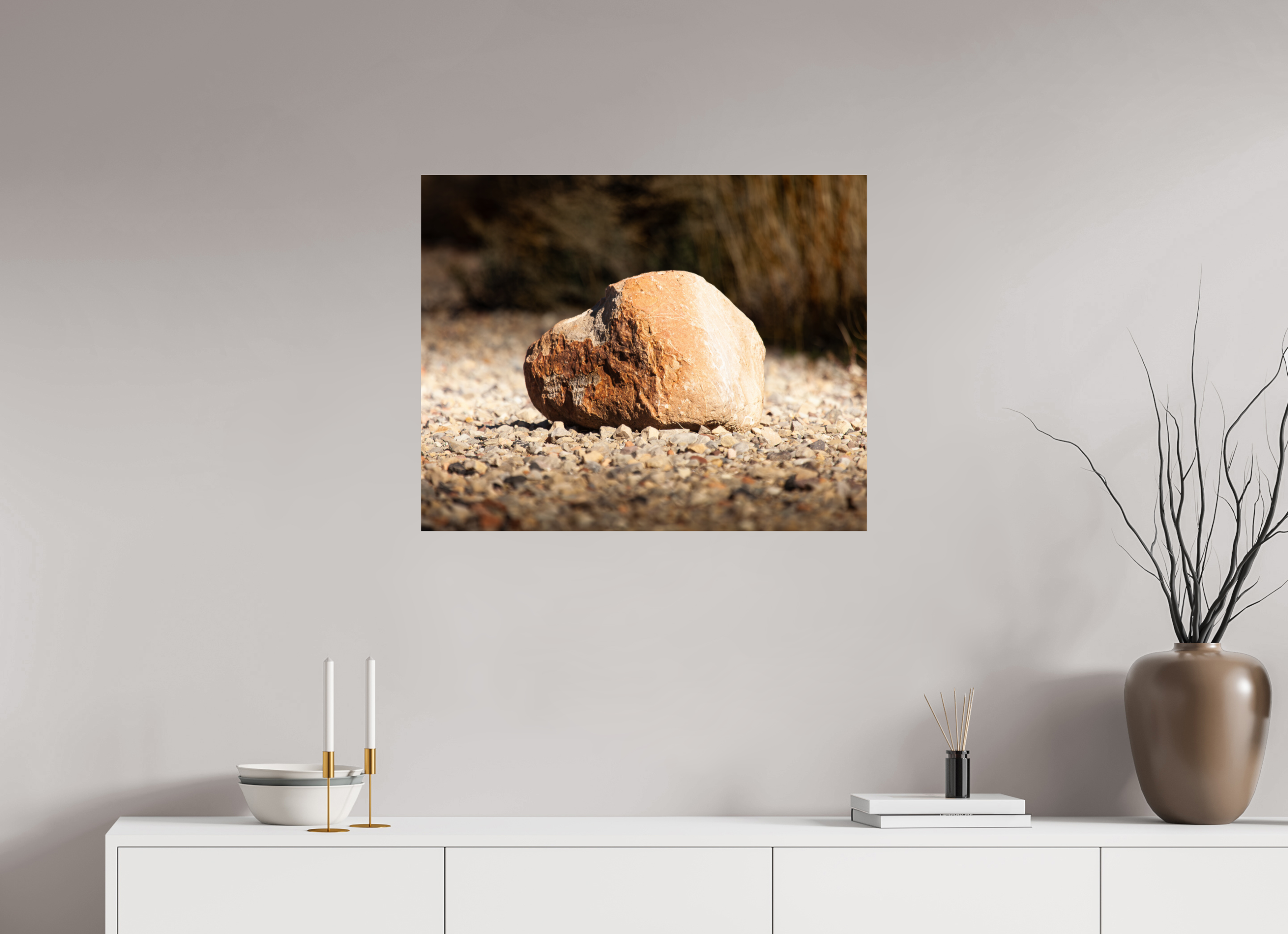30 x 24″, Photo Print Under Acrylic Glass Sunlit Boulder on Mountain View Bike Trail Salt Lake City