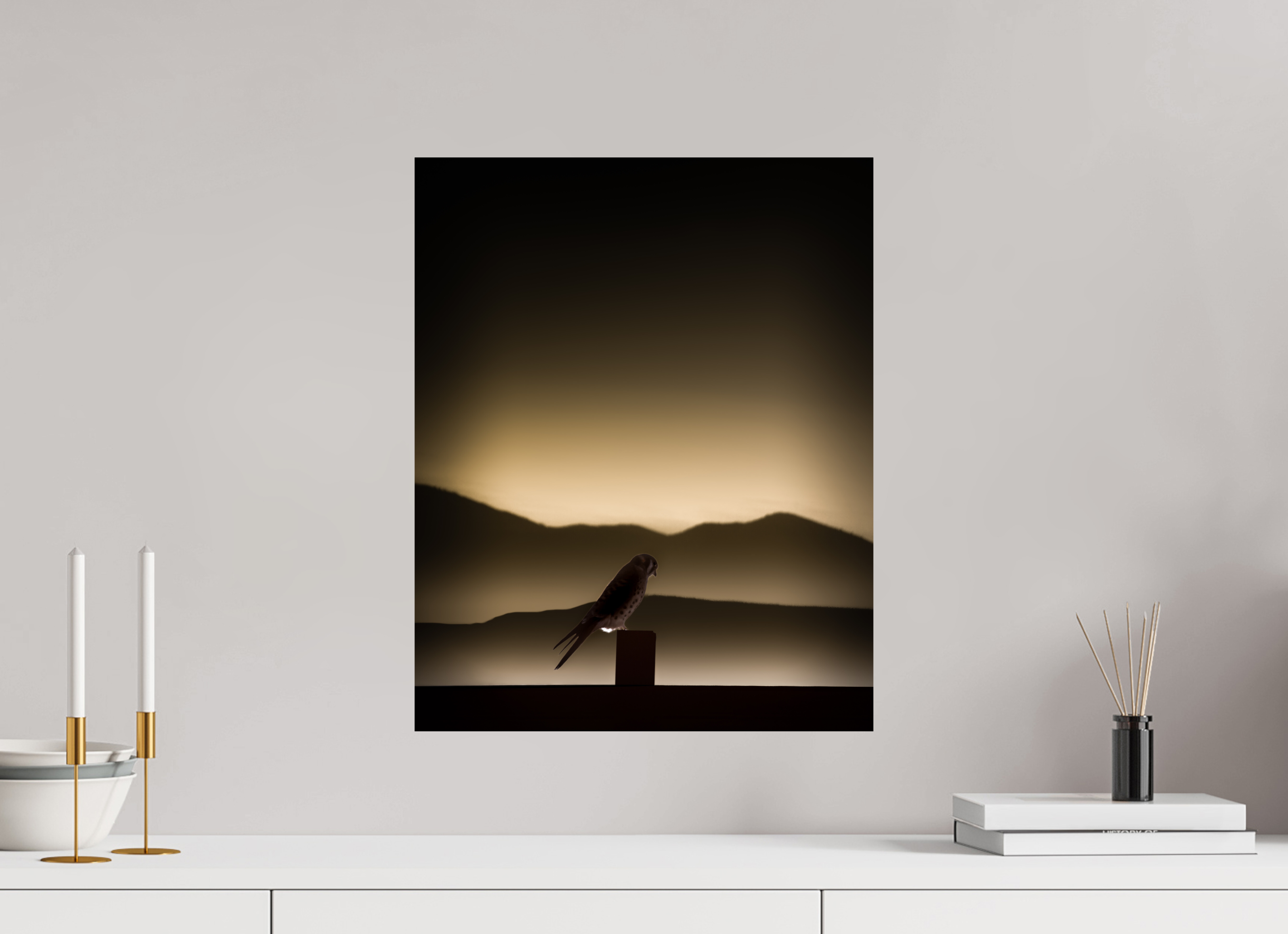 16 x 20″, Photo Print On Fuji Crystal DP II American Kestrel Silhouette Sunset Mountain View Trail SLC