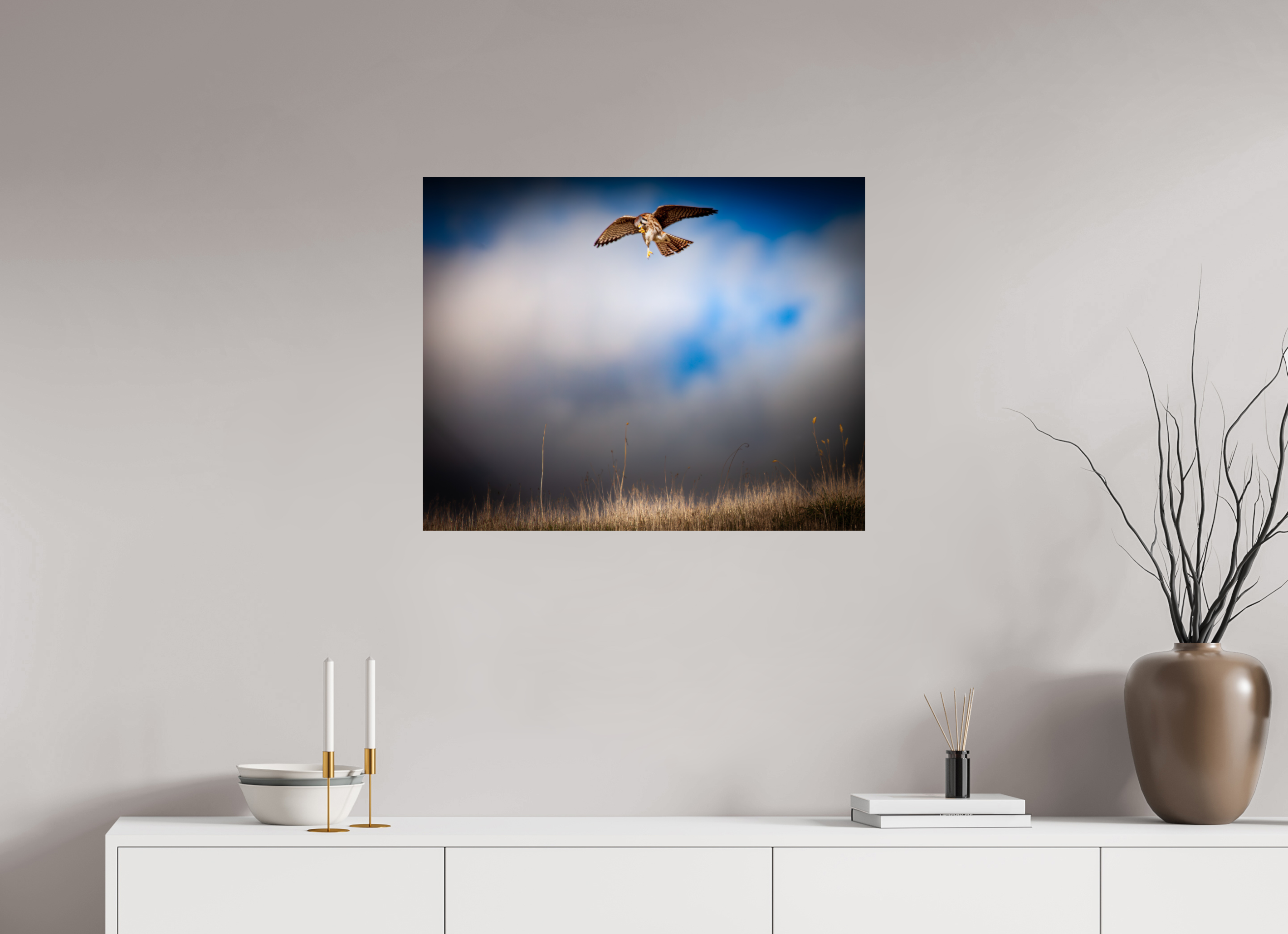 30 x 24″, Photo Print On Fuji Crystal DP II Hovering American Kestrel Stormy Sky Salt Lake City