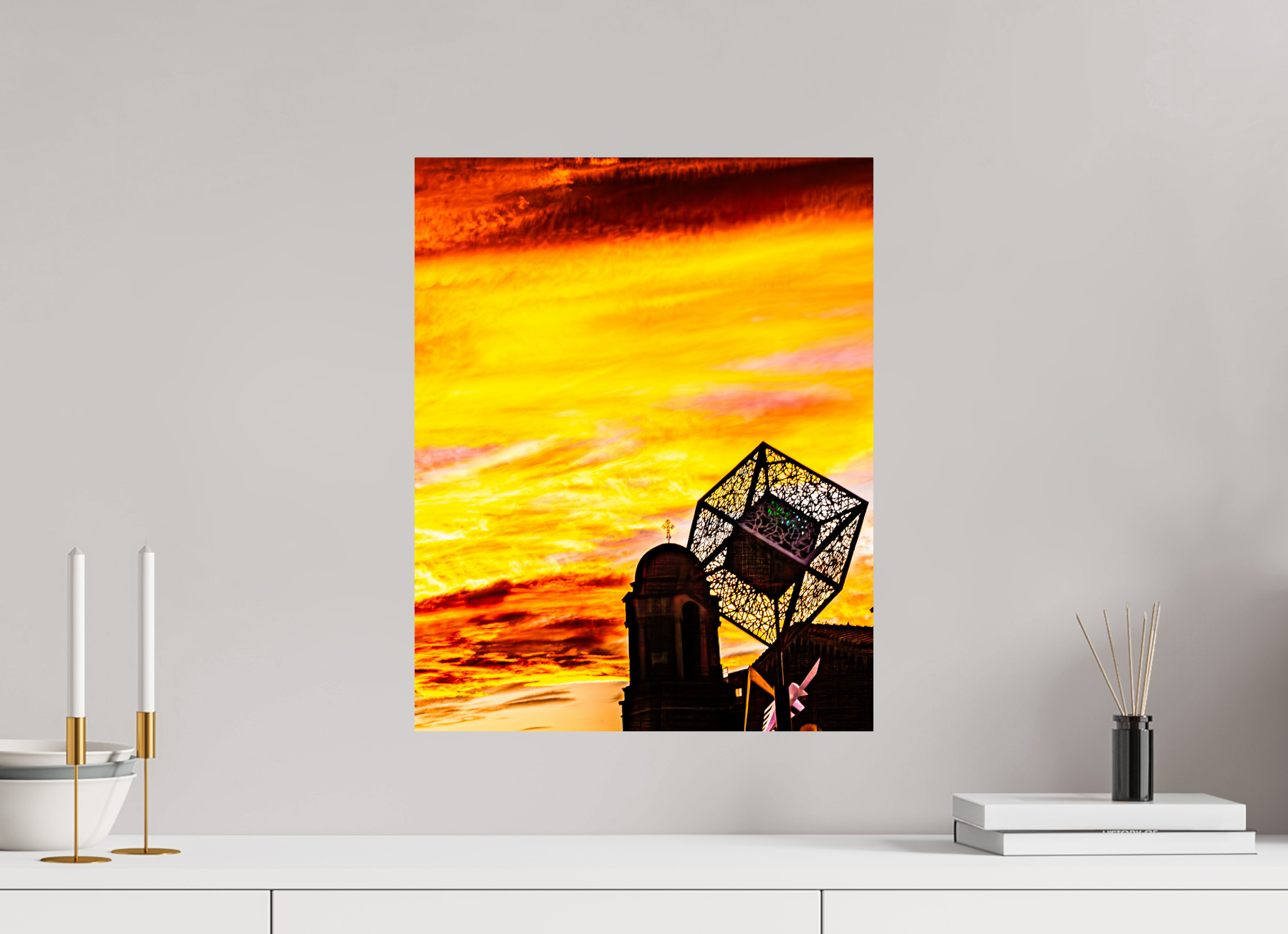 16 x 20″, Photo Print On Fuji Crystal DP II Fiery Sunset over Salt Lake City Church and Sculpture