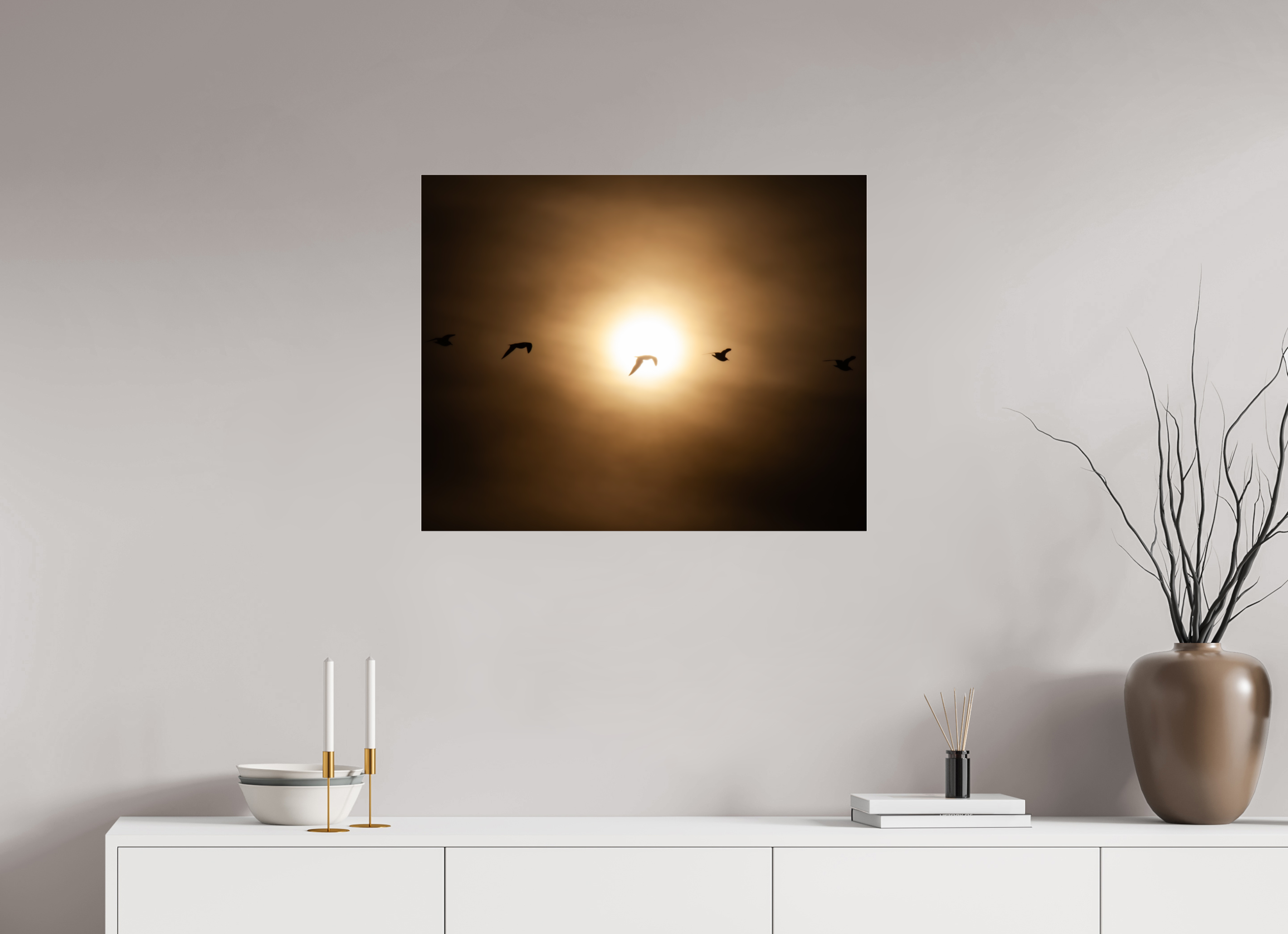 30 x 24″, Photo Print Under Acrylic Glass Seagull Silhouettes at Sunset Salt Lake City